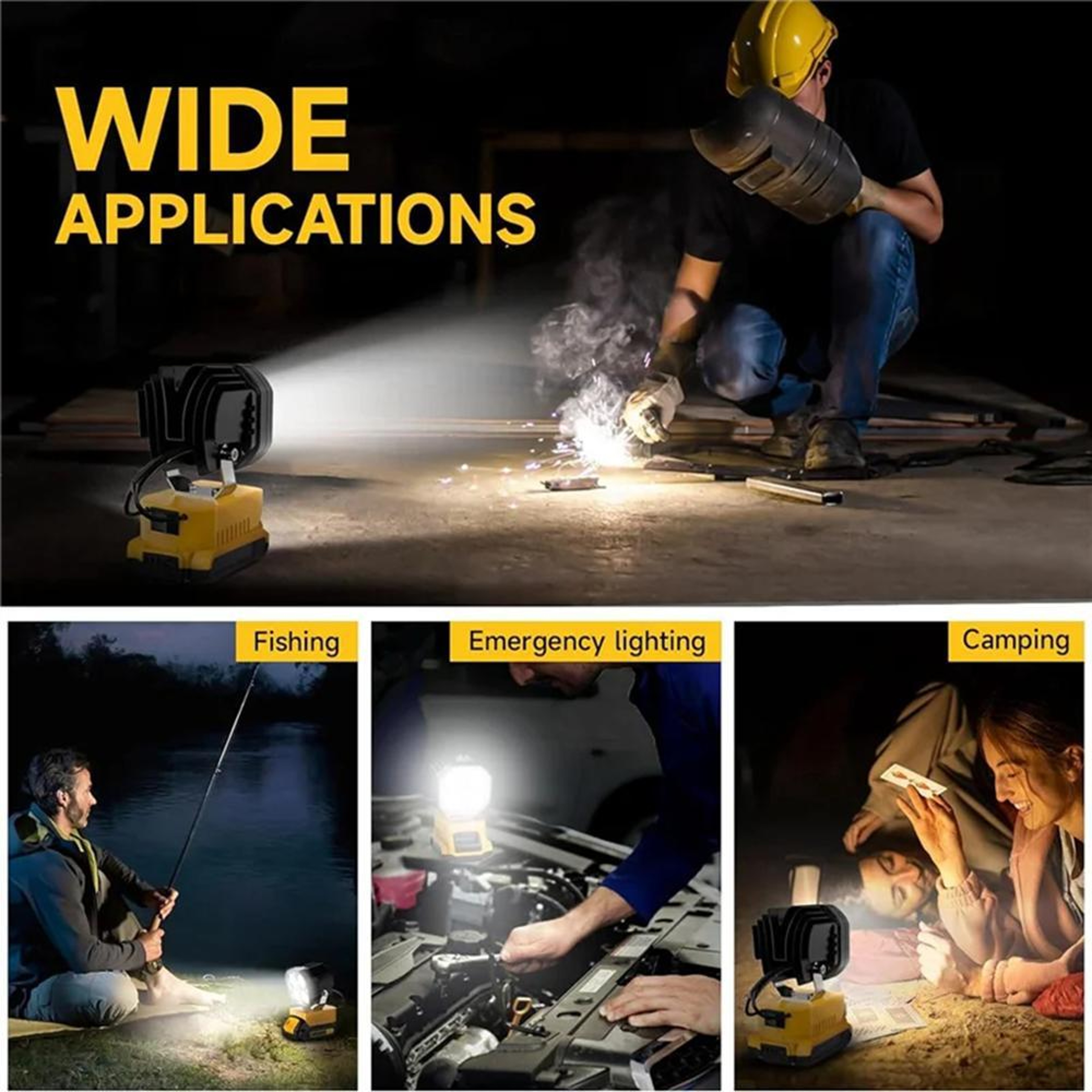 Battery Compatible Portable LED Work Light, 6000LM High Output 18V/20V Job Site Lighting yellow – view 5