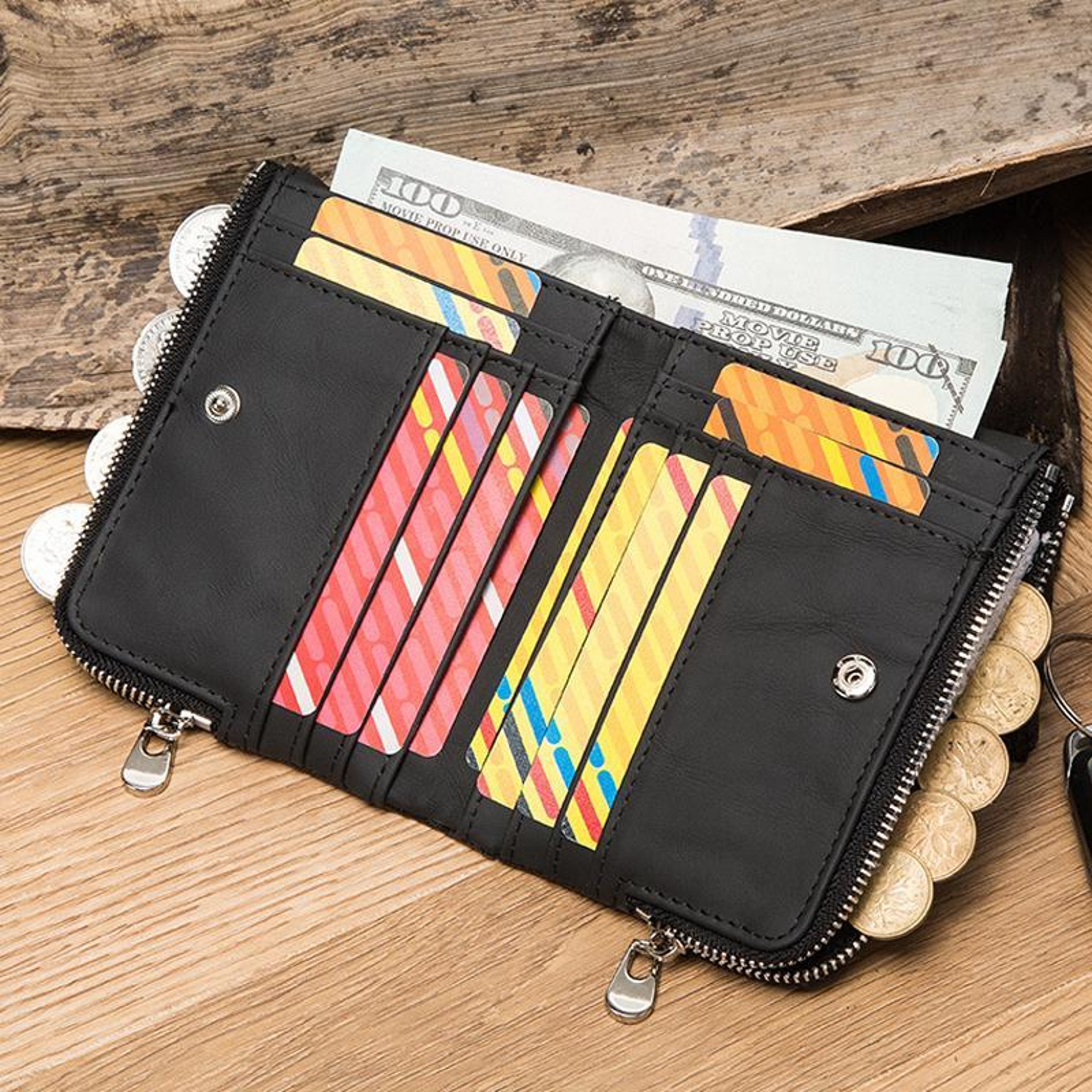 RFID Blocking Leather Double Zipper Wallet For Men With Large Capacity Card Organizer 1