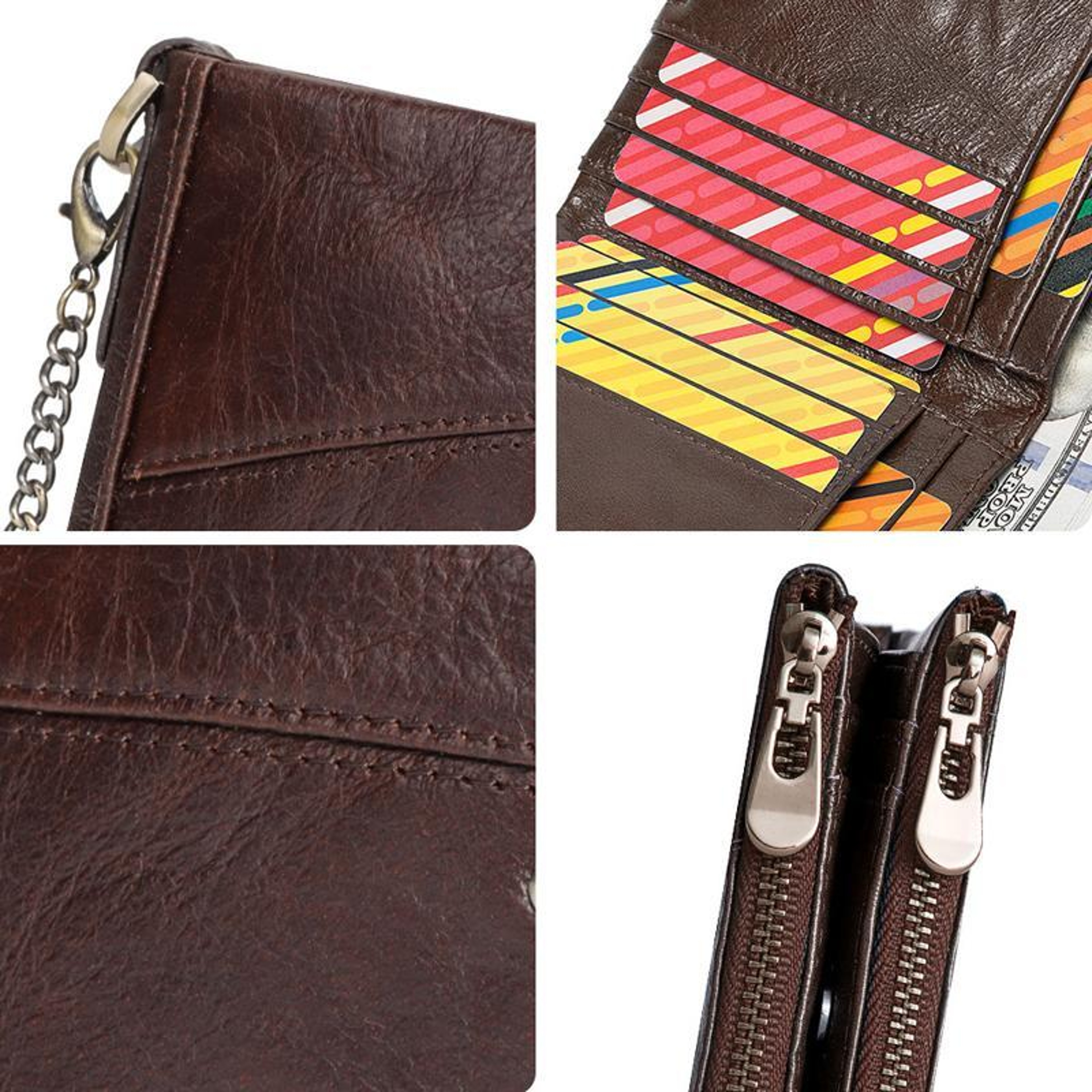 RFID Blocking Leather Double Zipper Wallet For Men With Large Capacity Card Organizer 4