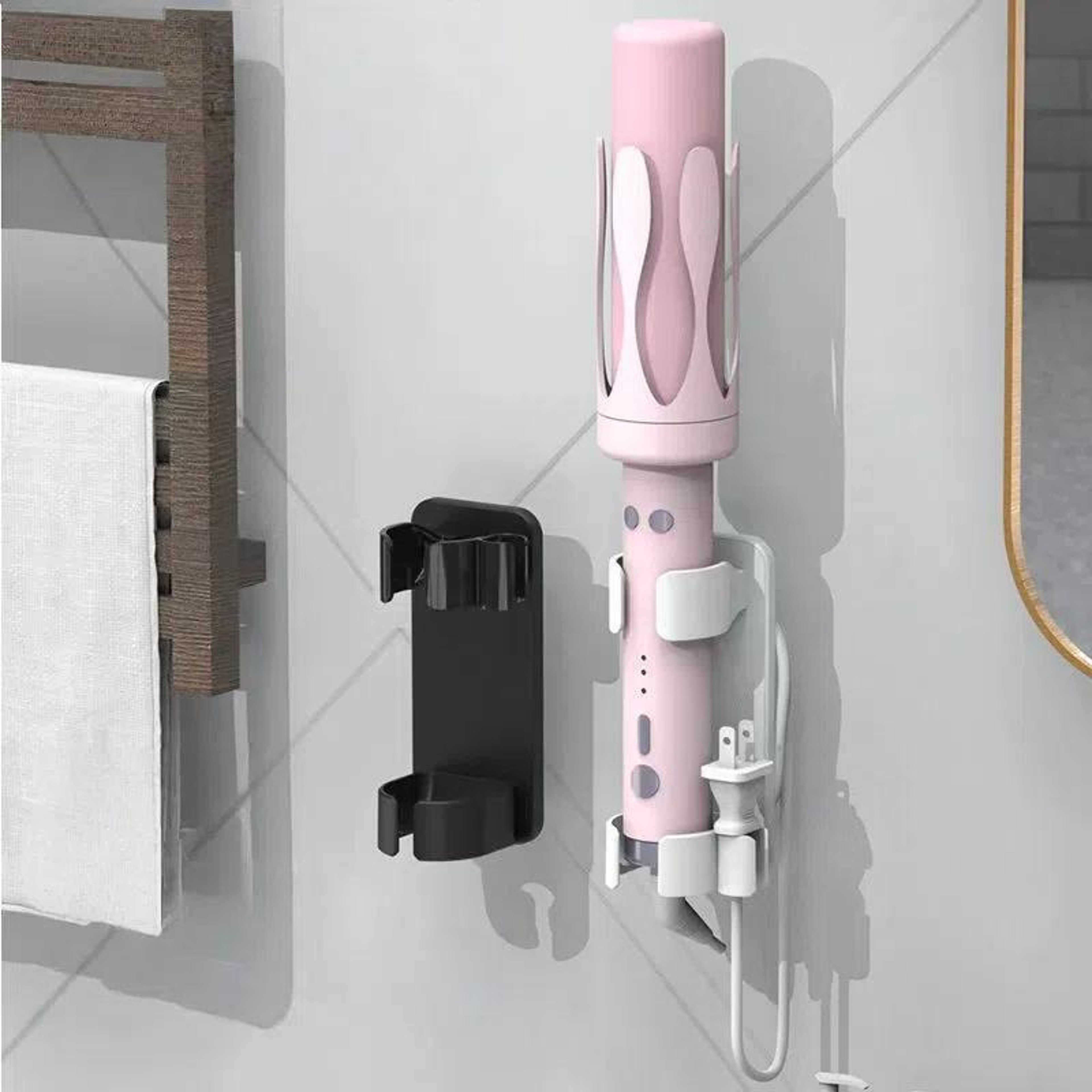 Wall Mounted Curling Iron Holder With Cord Wrap  Adjustable Clamp Storage 0