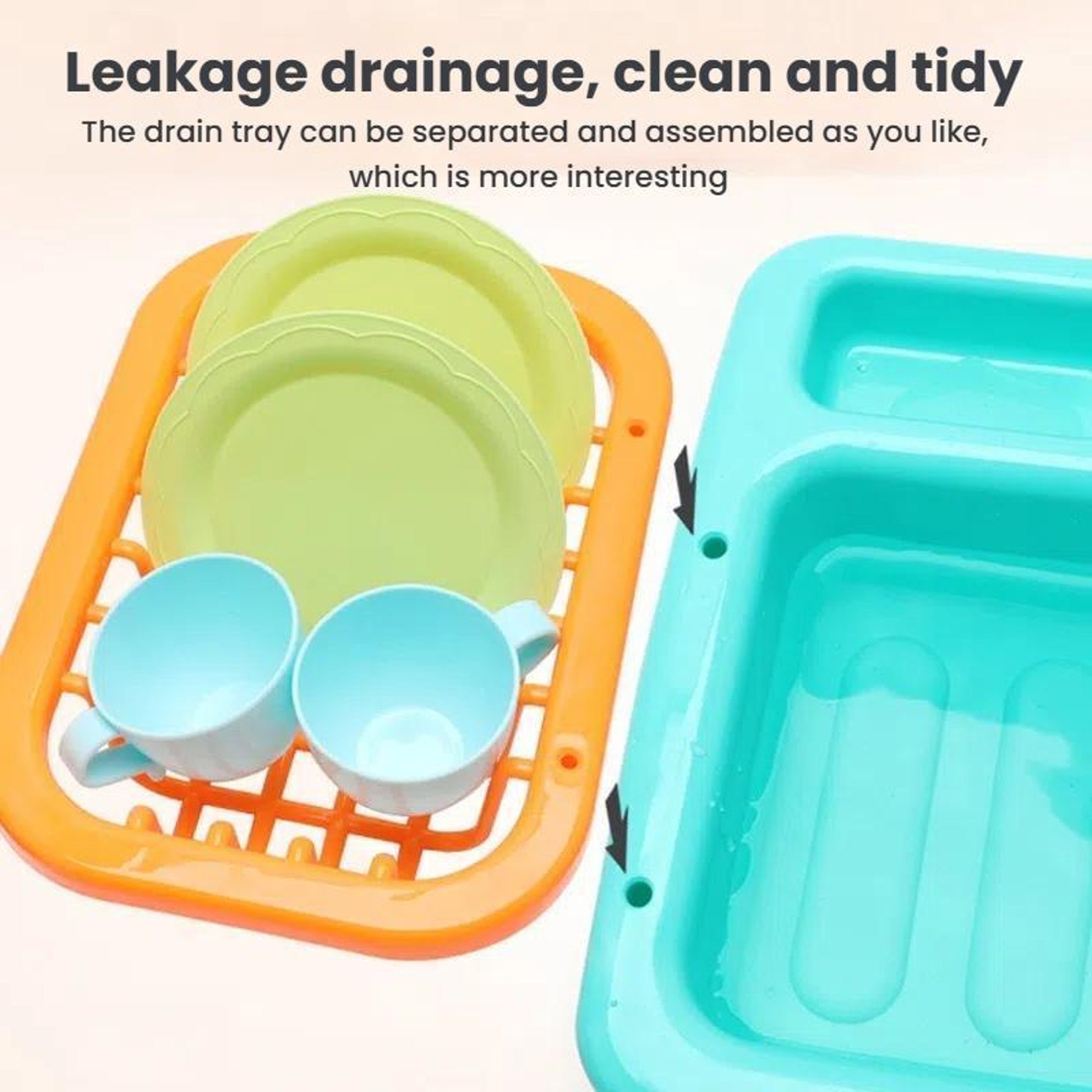 Interactive Kids Kitchen Sink Toy With Running Water  Play Dishwasher Set 10