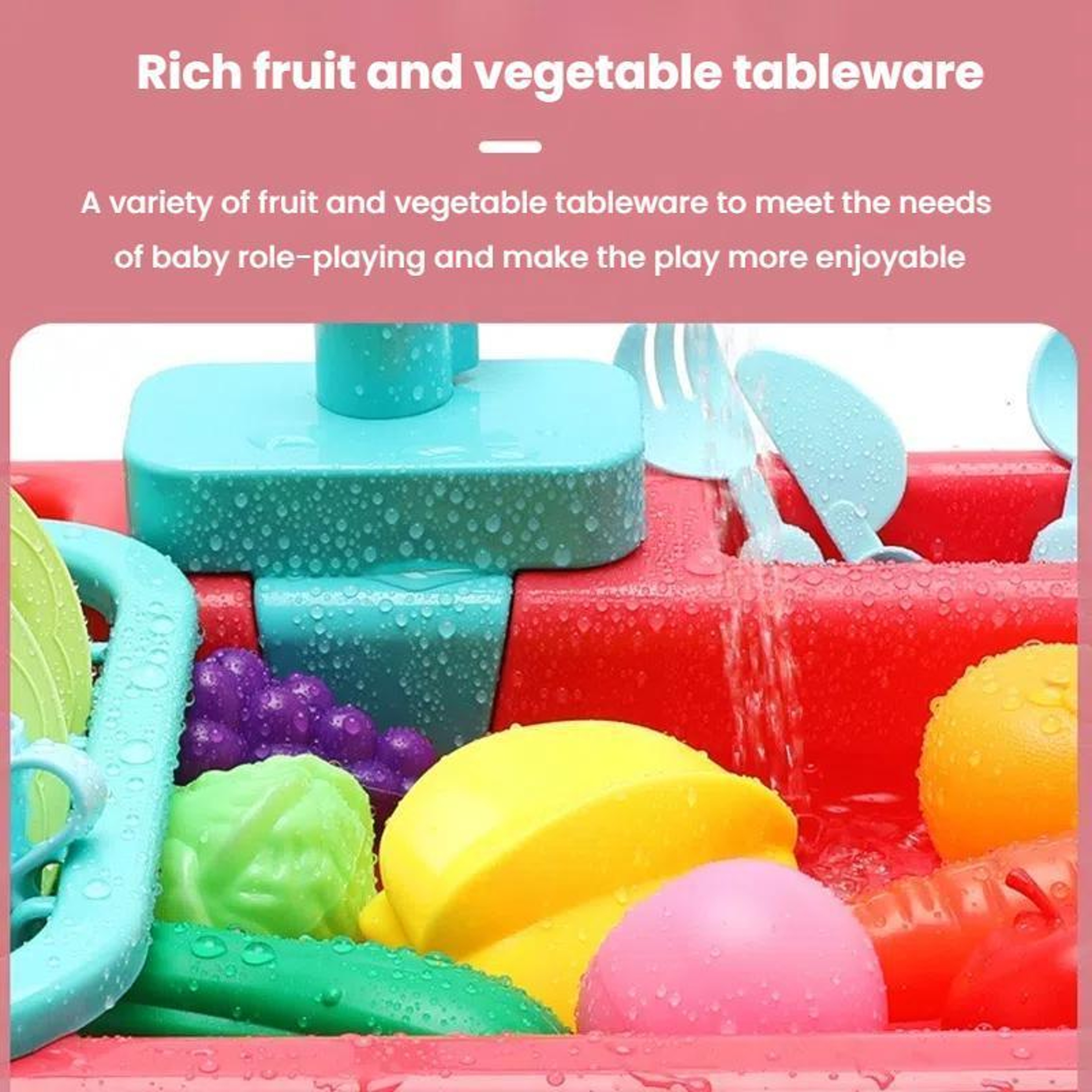 Interactive Kids Kitchen Sink Toy With Running Water  Play Dishwasher Set 1