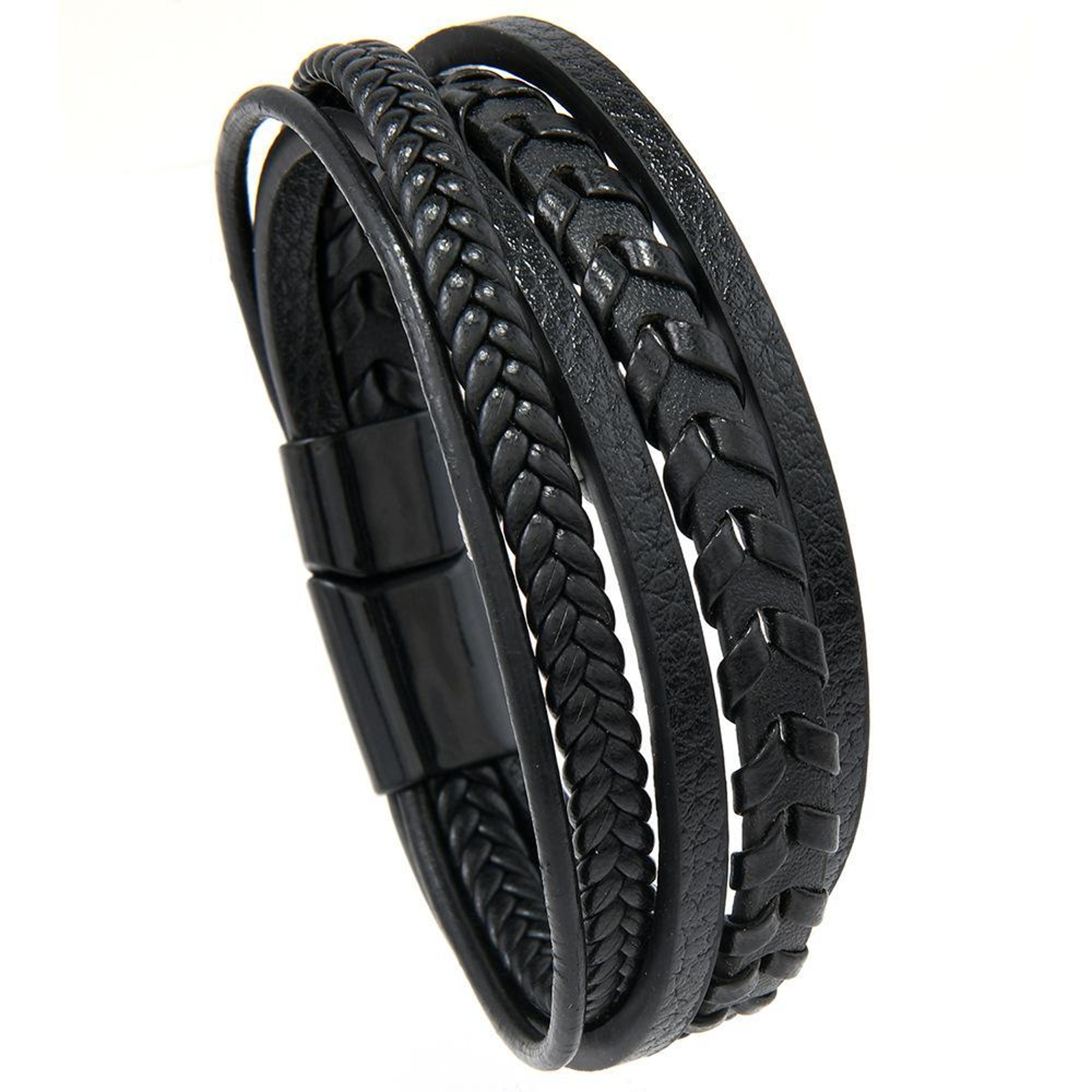 Magnetic Clasp Braided Leather Bracelet For Men Handmade Minimalist Wristband 6