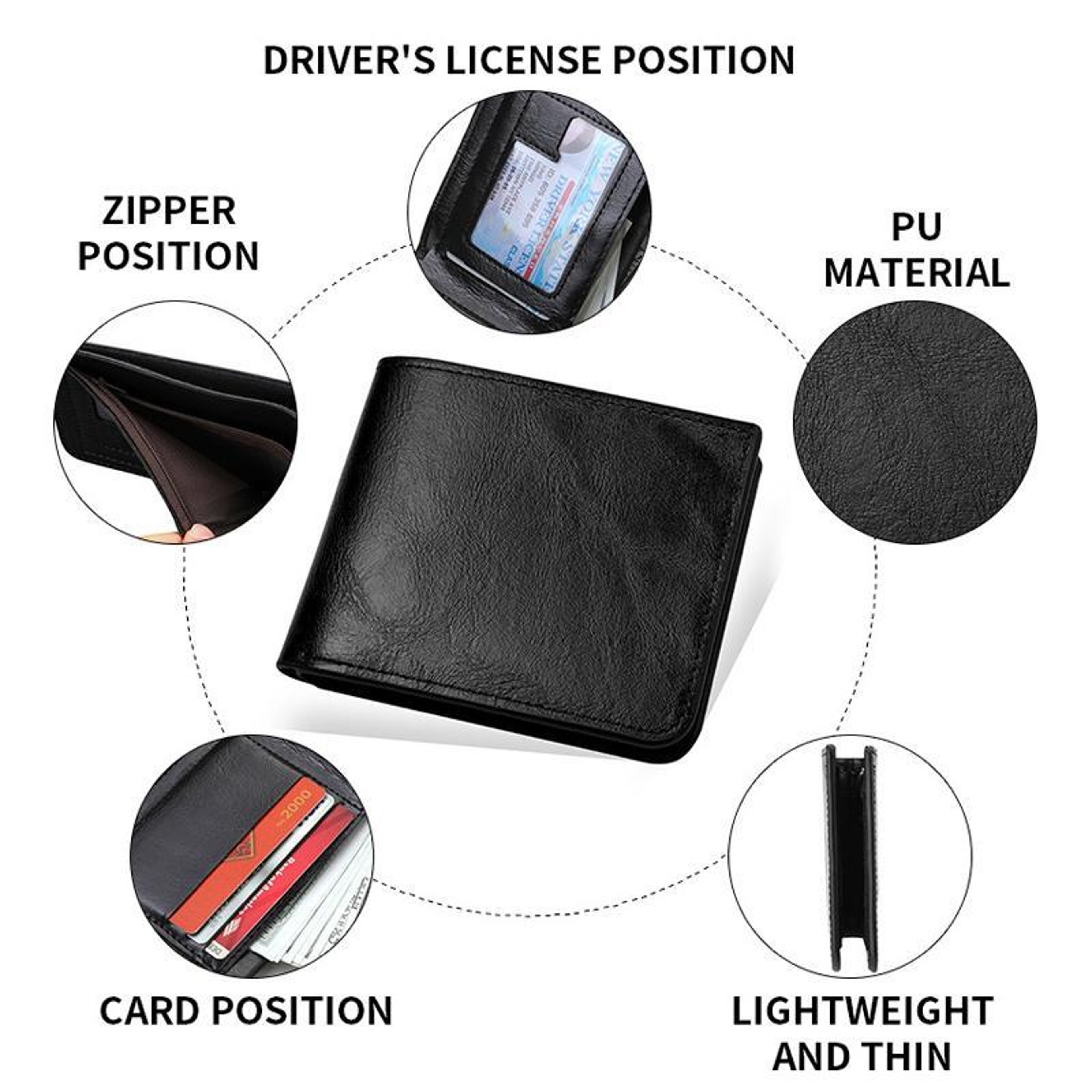 Vintage PU Leather Bifold Wallet For Men With ID Window Card Holder  Zipper Coin Pocket 5