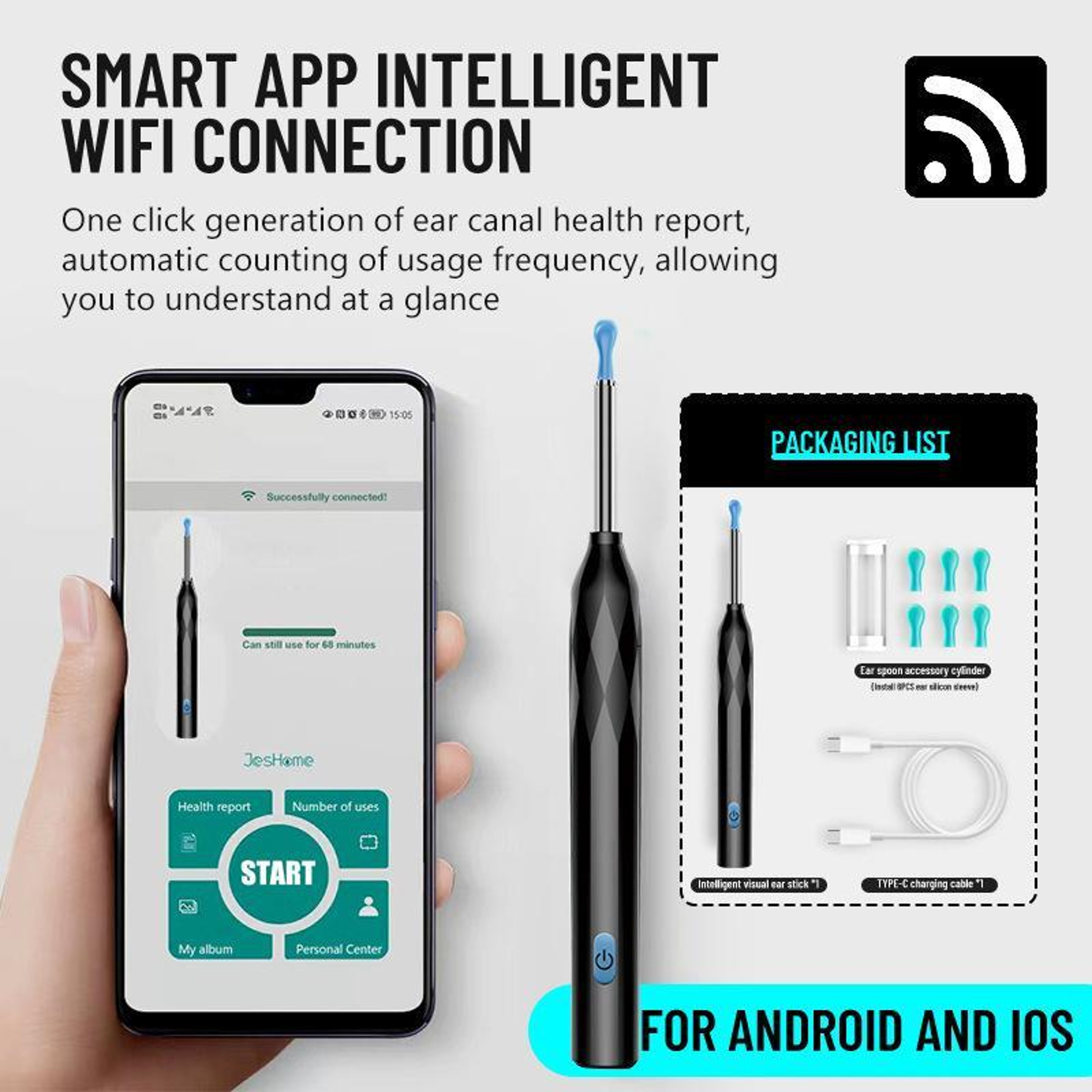 P3 Smart Visual Ear Cleaner Camera WiFi Otoscope With LED Light  App Control 3