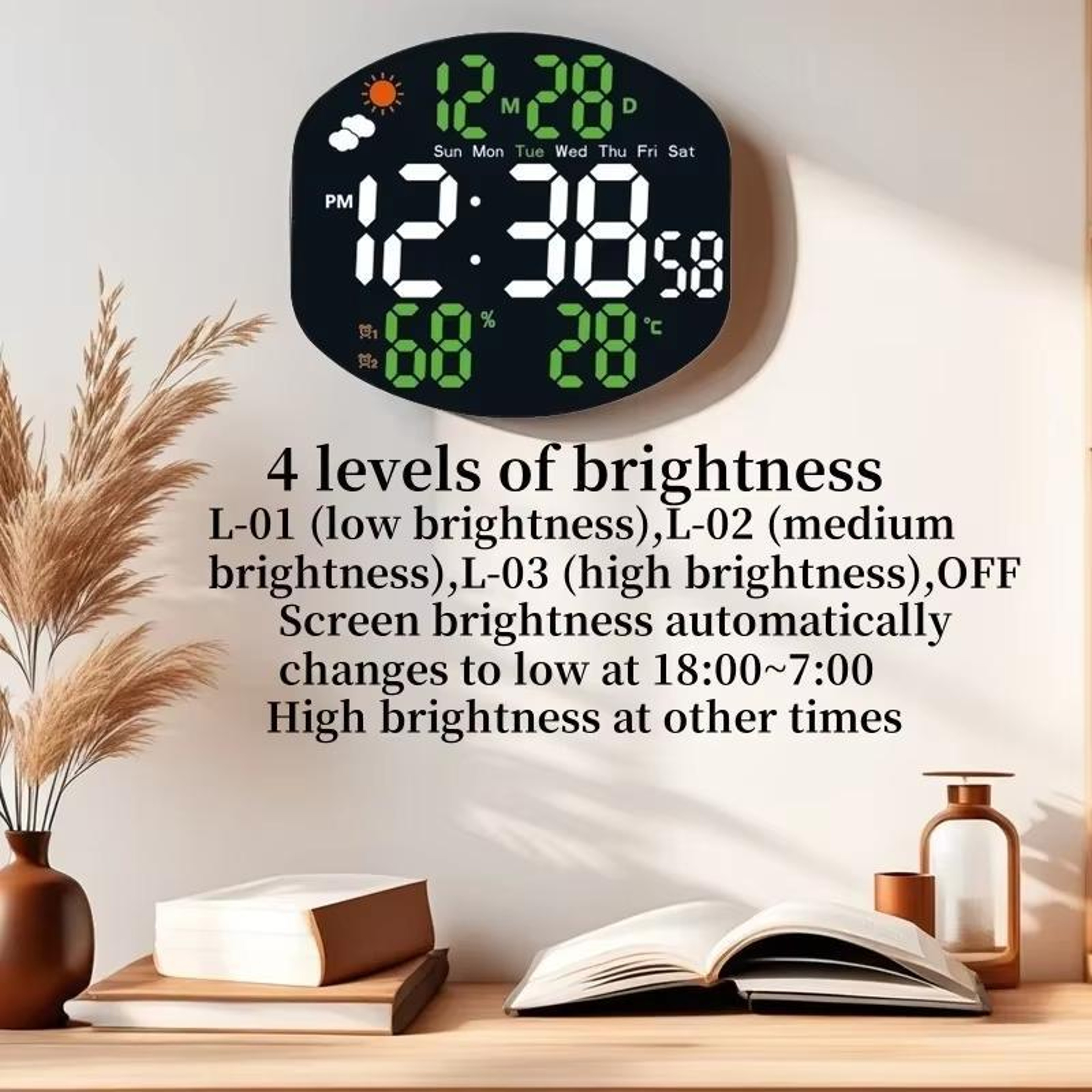Smart LED Weather Station Clock With Remote Control Dual Alarms  Indoor Temperature Monitor 2