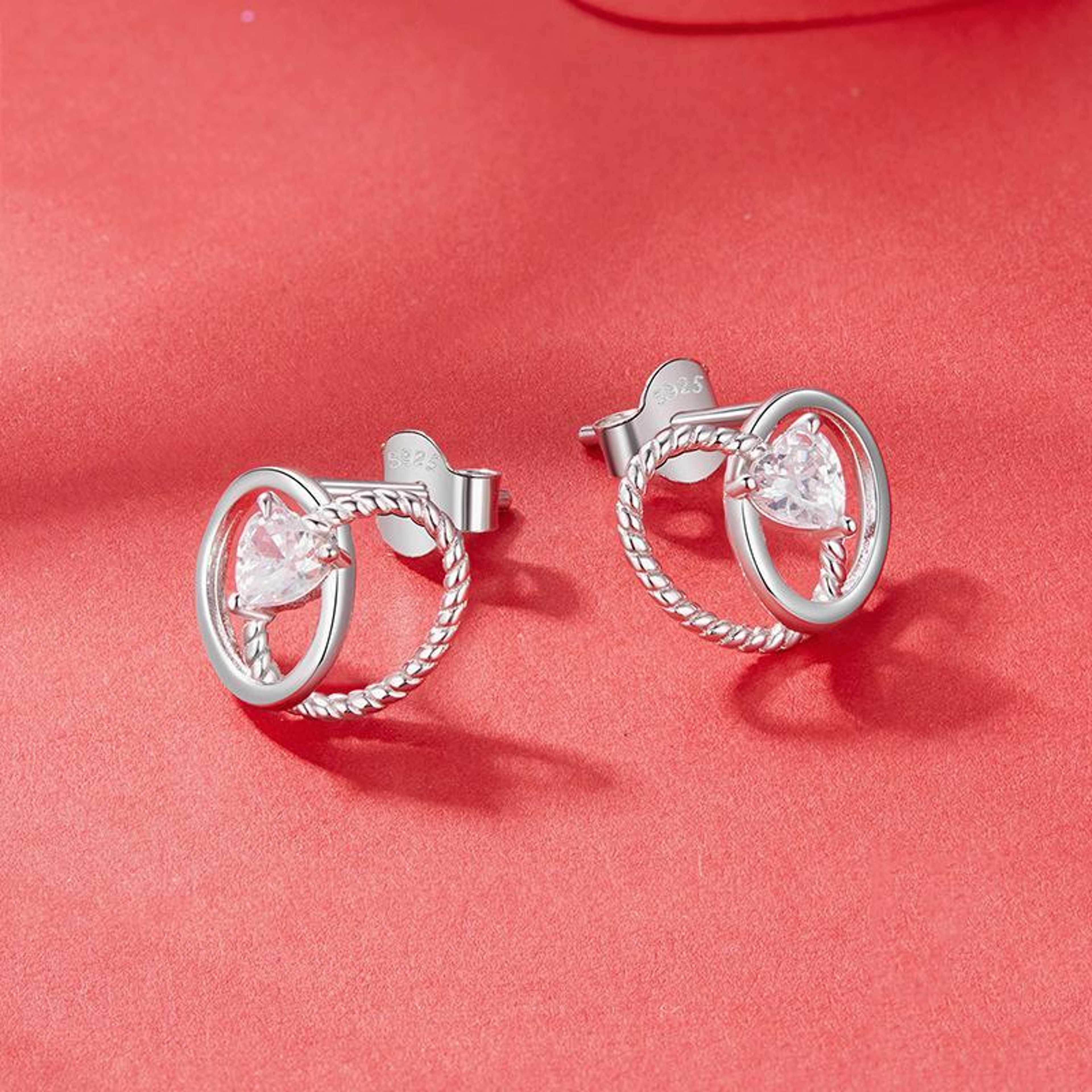 Heart Zircon Stud Earrings In 925 Sterling Silver With Platinum Plating 1