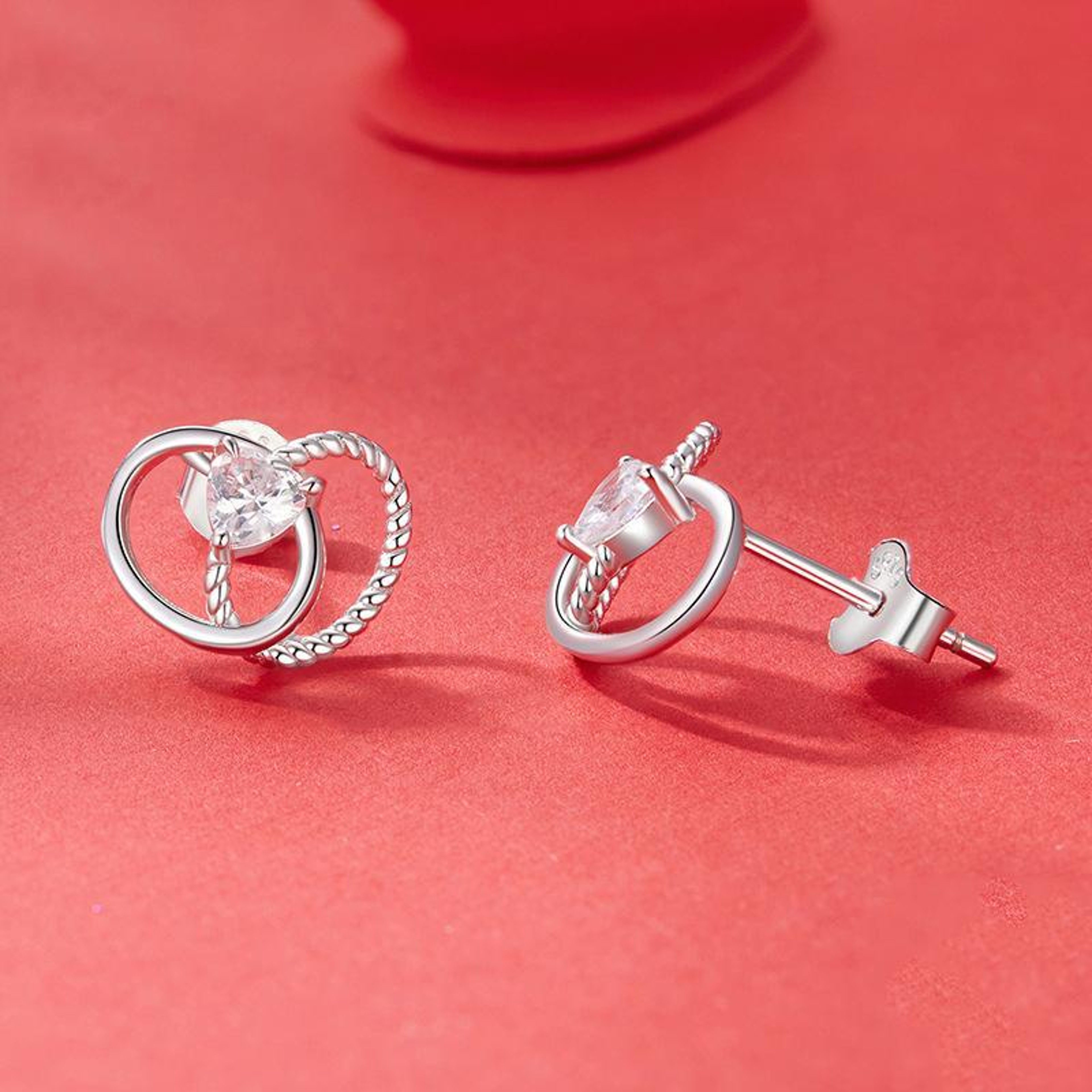 Heart Zircon Stud Earrings In 925 Sterling Silver With Platinum Plating 3