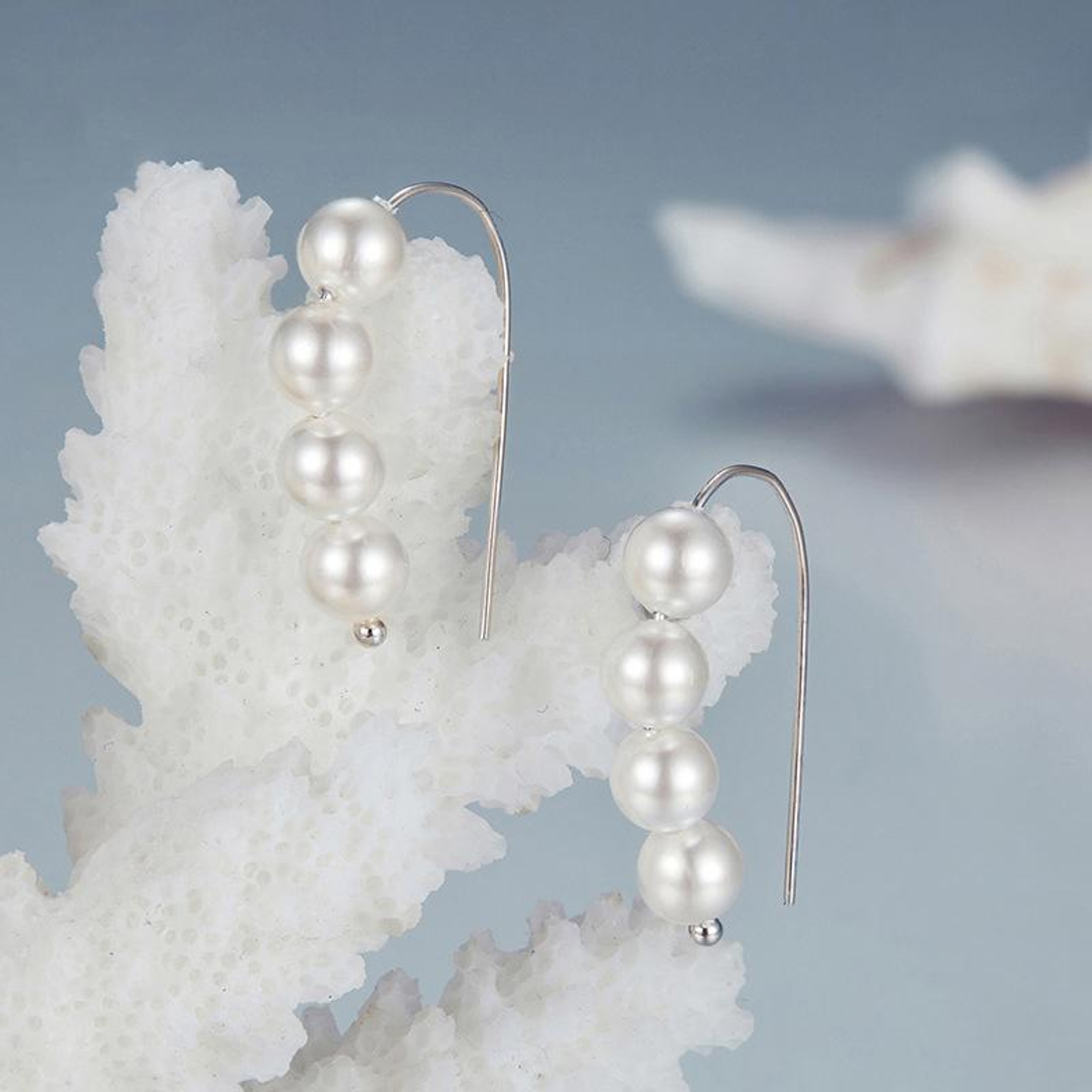 Luna Pearl Shell Bead Earrings In Sterling Silver Elegant Hook Drop Earrings 1