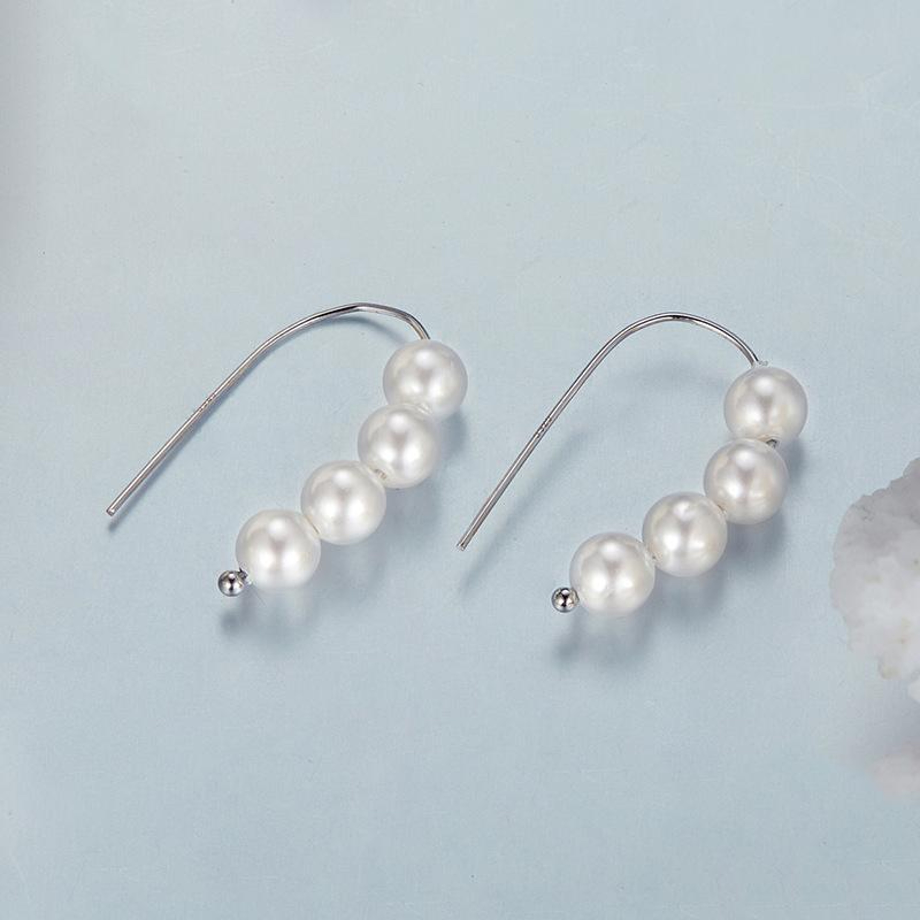 Luna Pearl Shell Bead Earrings In Sterling Silver Elegant Hook Drop Earrings 3