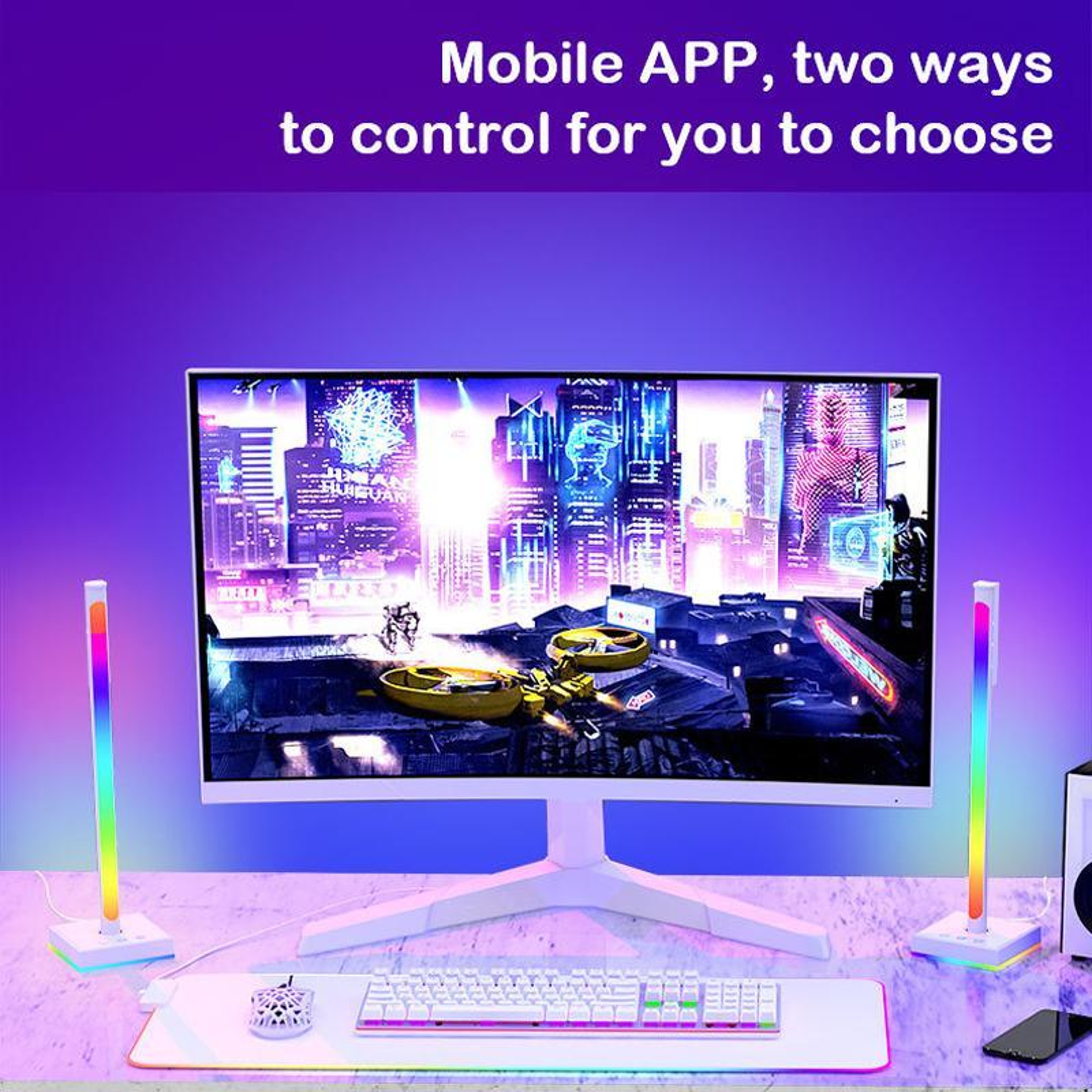 RGB Headphone Stand With Music Sync Ambient Light  Smart Desktop Organizer 8