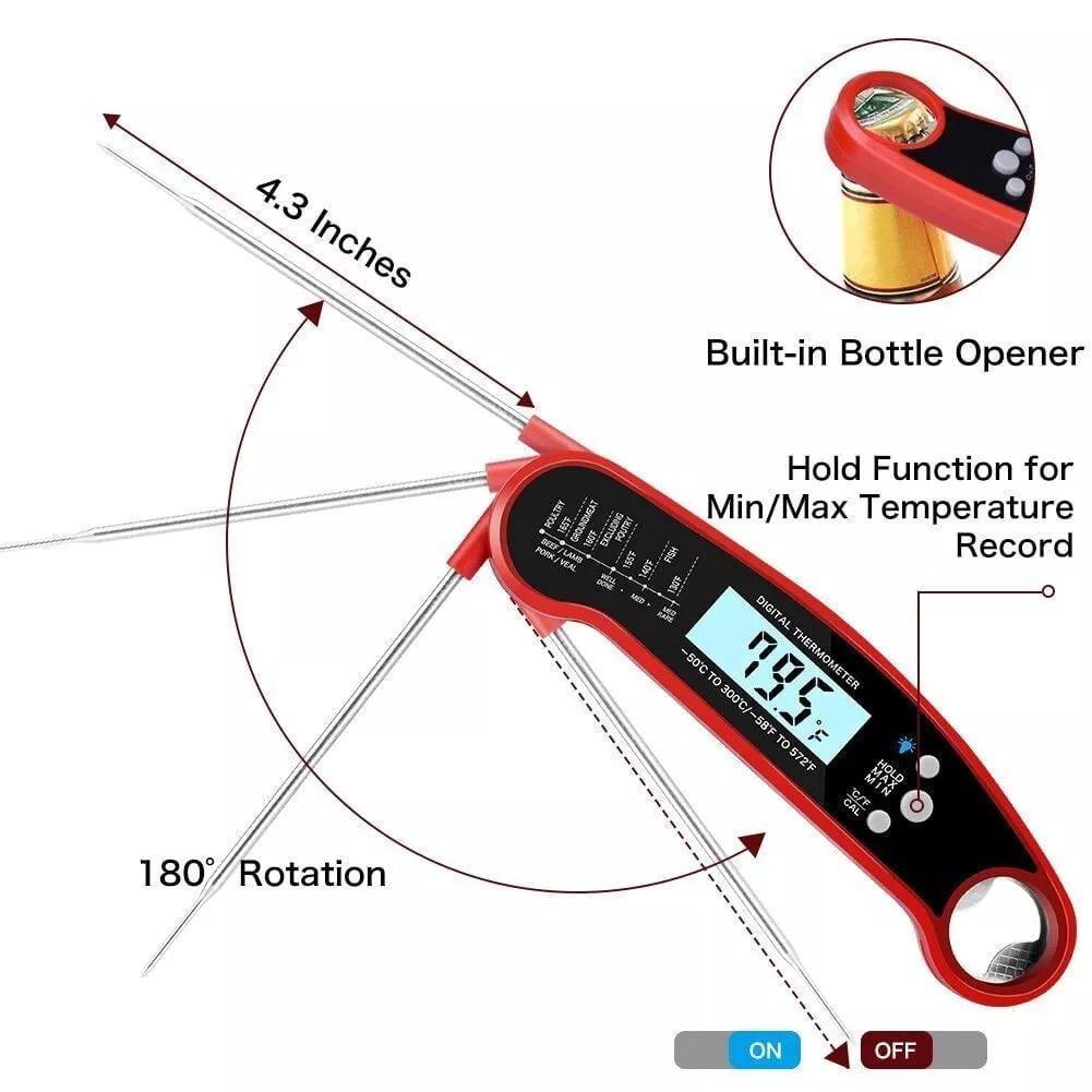 Instant Read Digital Food Thermometer With Backlit LCD Display Magnetic Storage  Bottle Opener 4