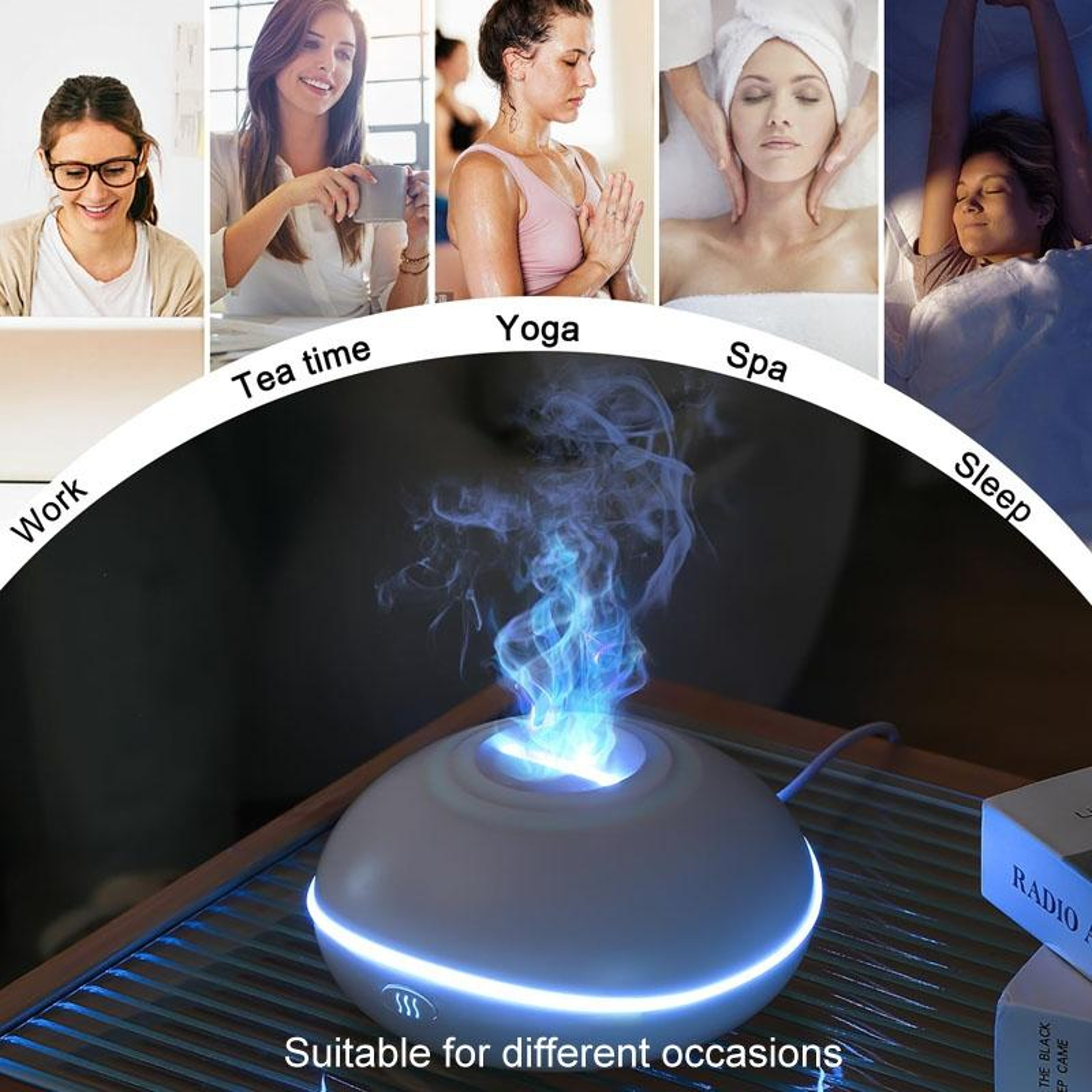 USB Aromatherapy Diffuser Humidifier With LED Flame Light For Car  Home 5