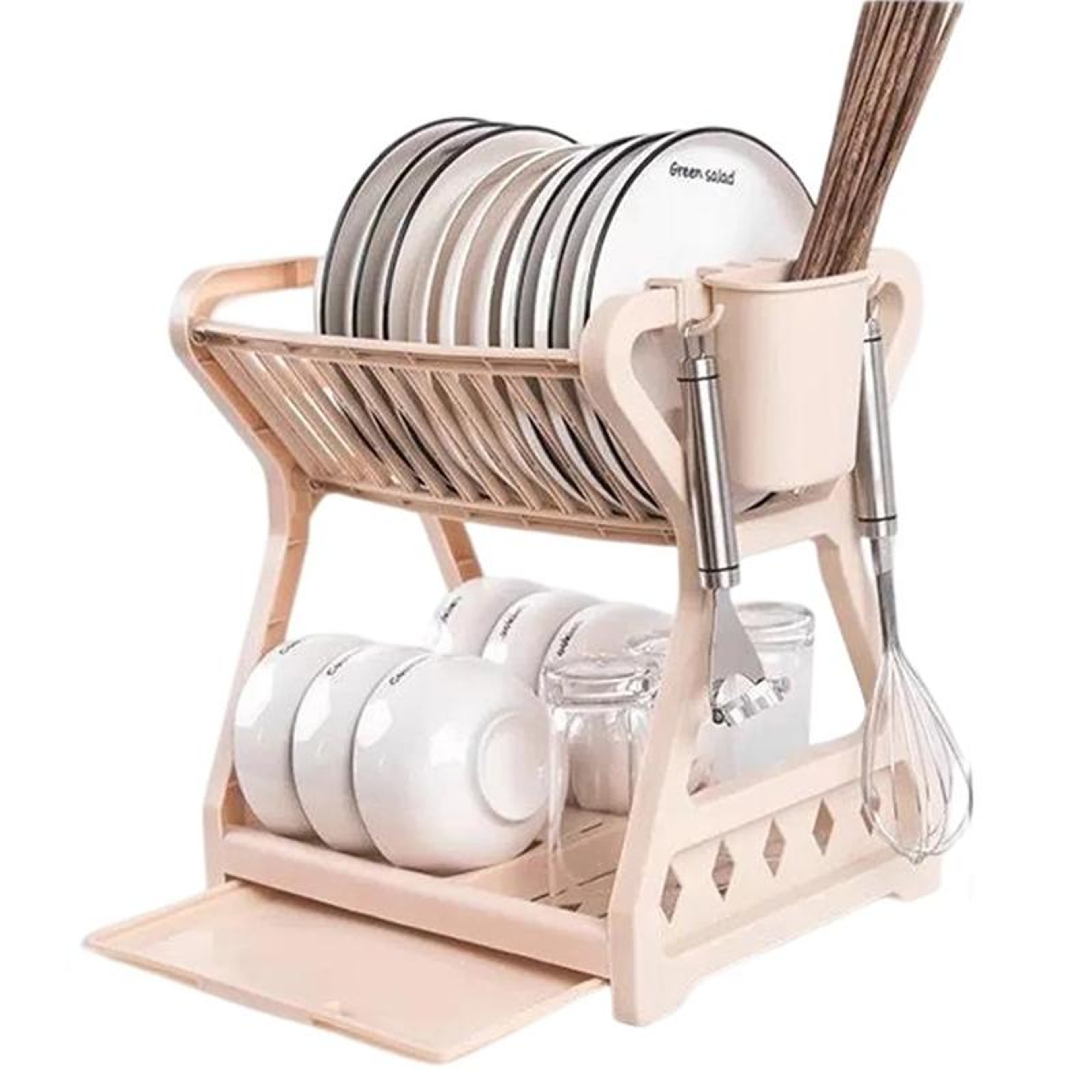 2 Tier Dish Drying Rack With Utensil Holder  Removable Drain Tray 6