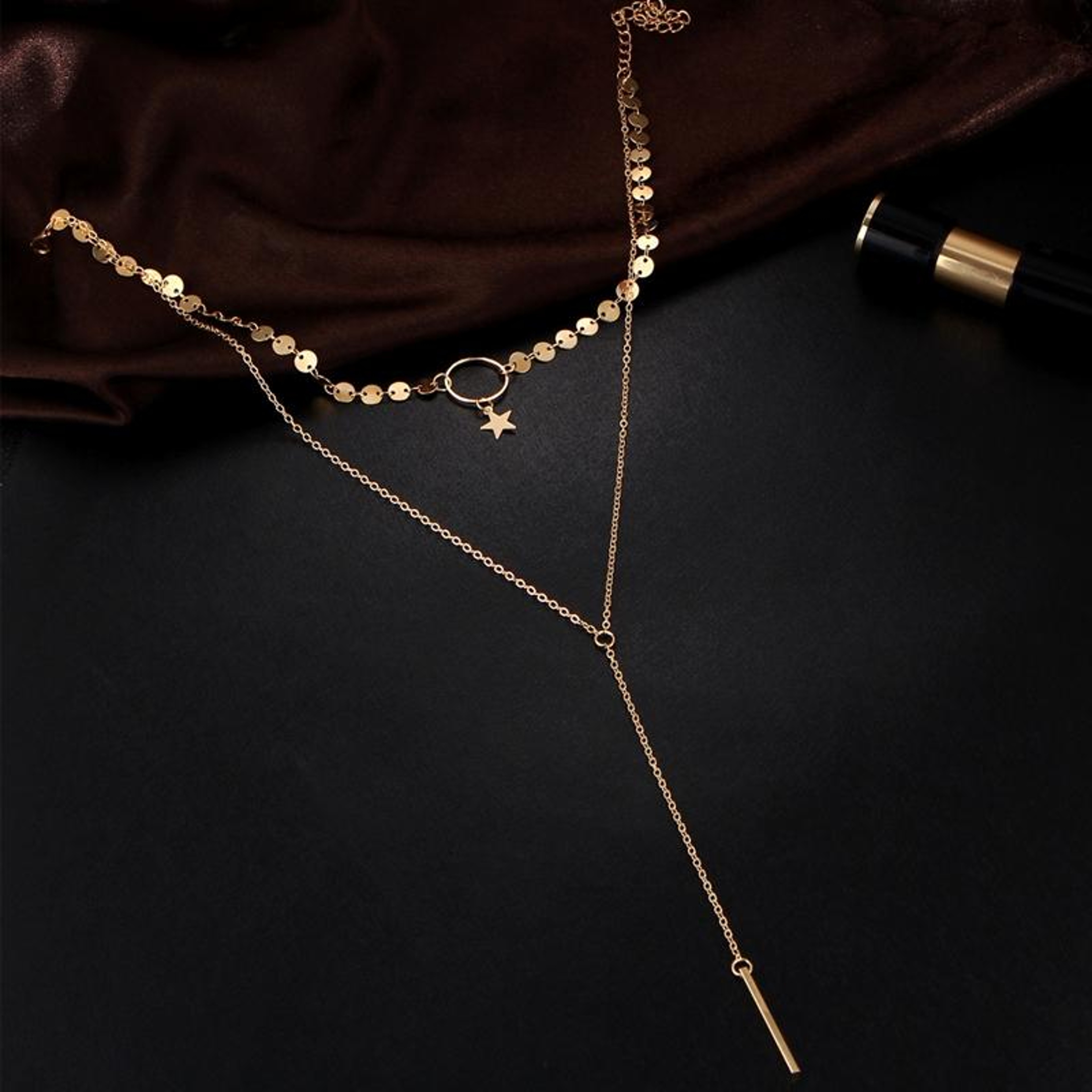 Celestial Star Tassel Layered Necklace For Women Double Layer Clavicle Chain 1
