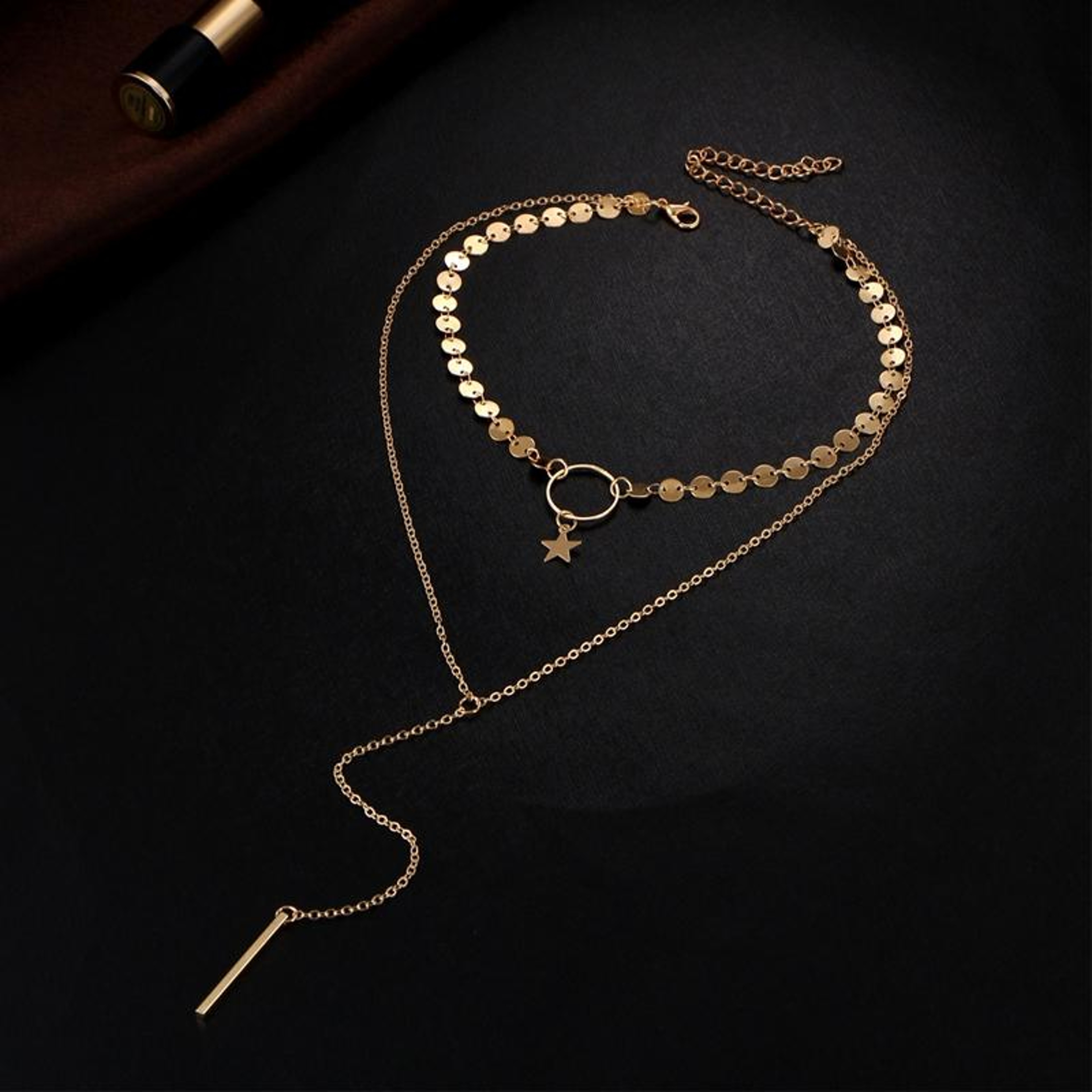 Celestial Star Tassel Layered Necklace For Women Double Layer Clavicle Chain 2