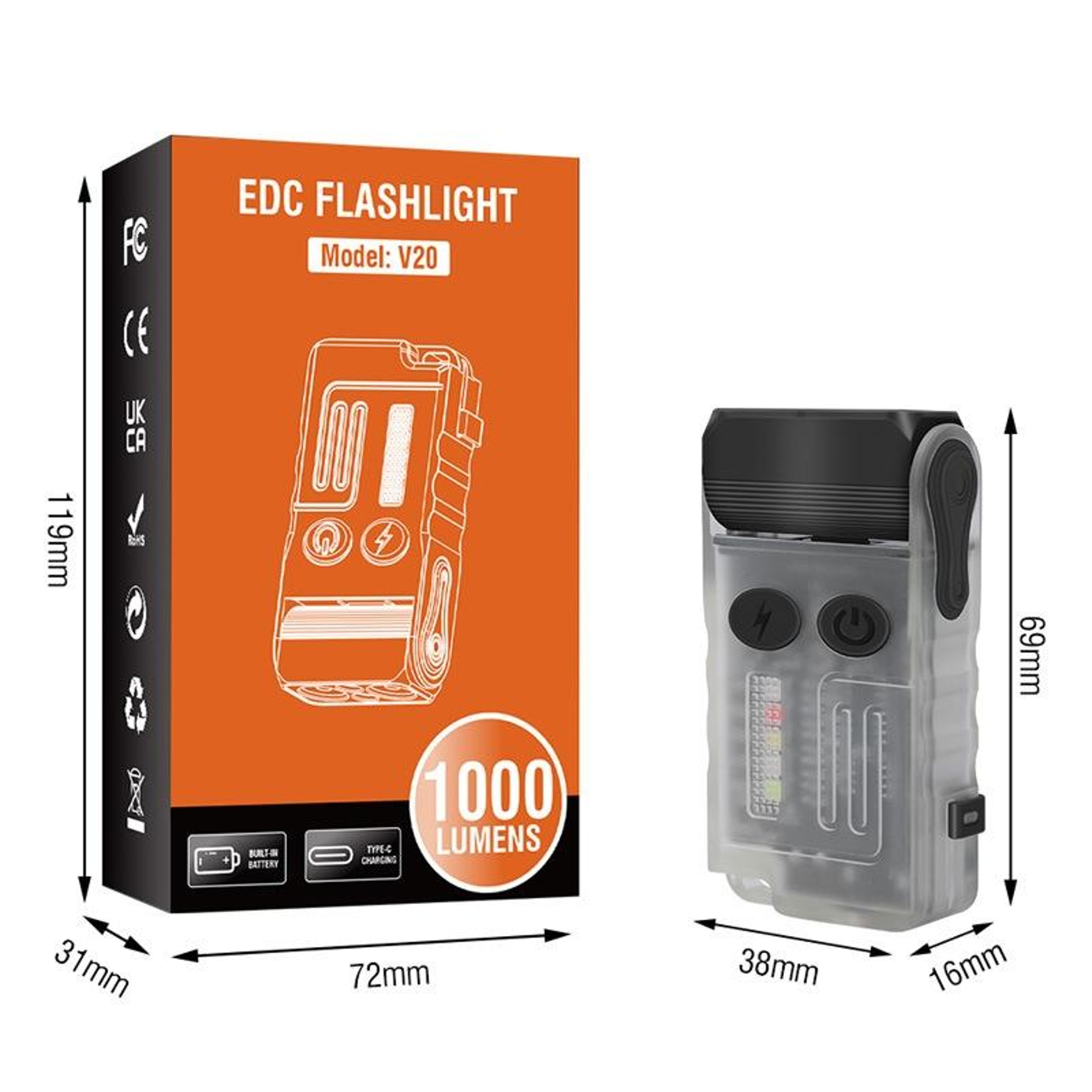 Rechargeable Keychain Flashlight With MultiColor Side Light  Waterproof EDC Design 2