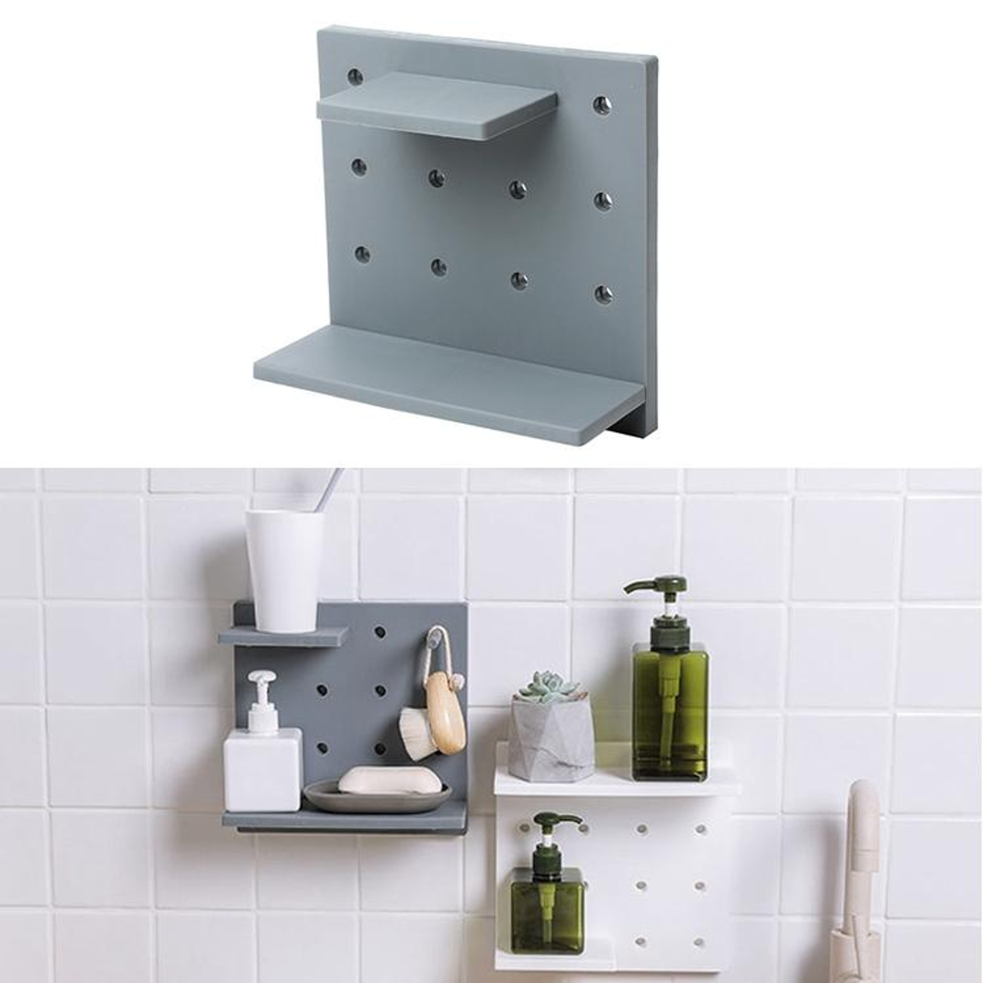 PunchFree Adhesive Wall Storage Shelf For Bathroom Kitchen  Living Room 8