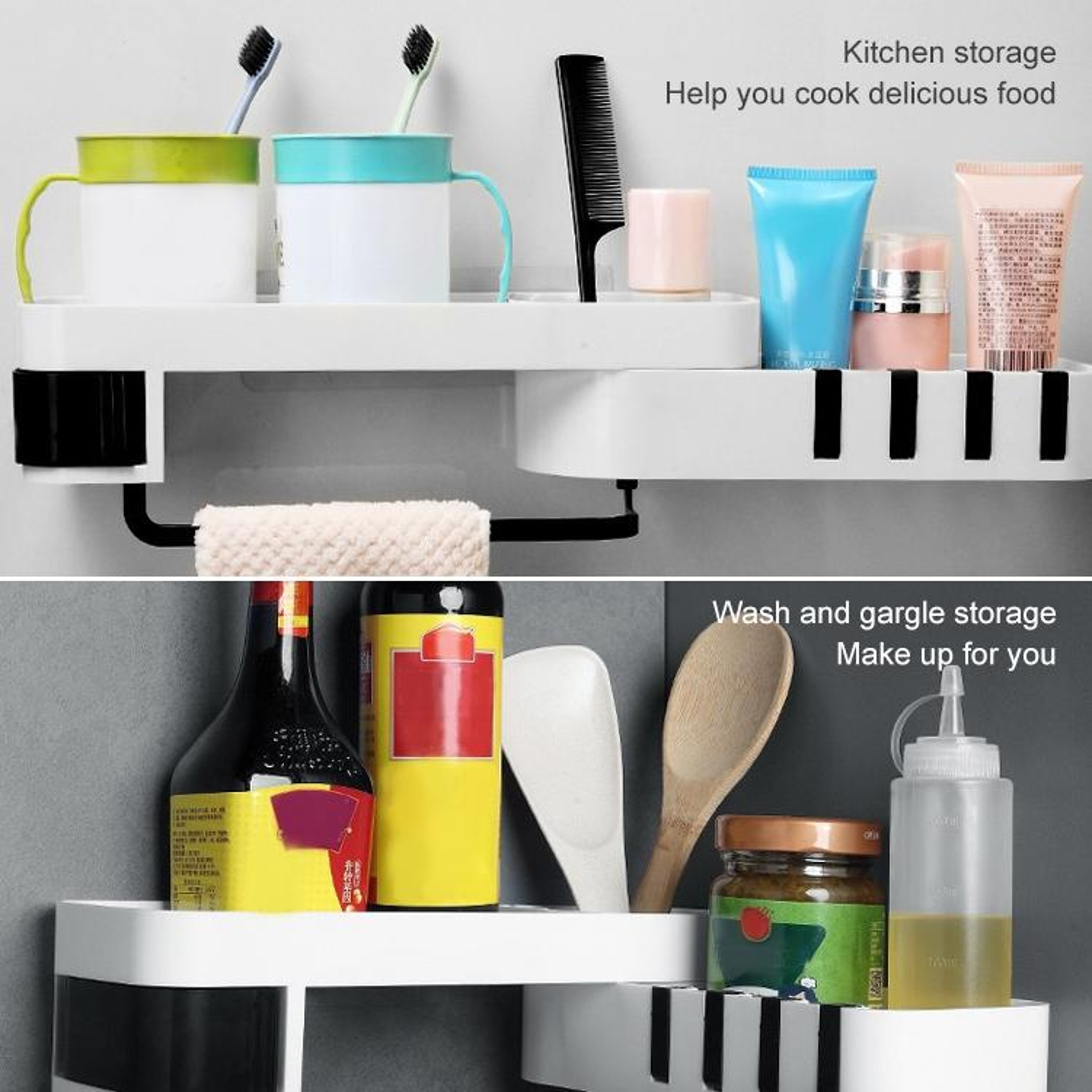 2PCS Rotating Corner Shower Shelf Organizer Set With Hidden Hooks And NoDrill Wall Mount 1