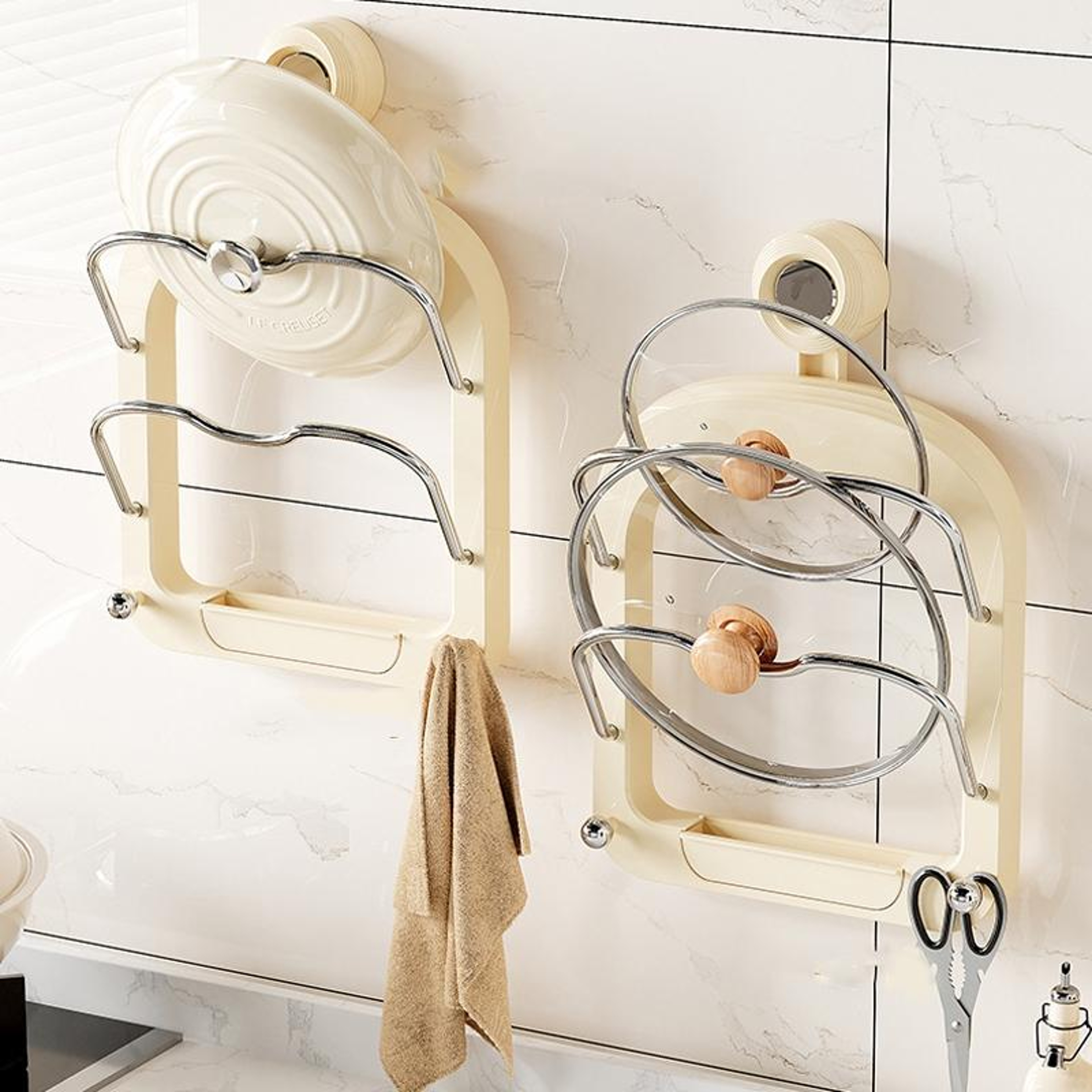 Double Layer Pot Lid Holder Wall Mount With No Drill Kitchen Organizer  Suction Cup Rack 0