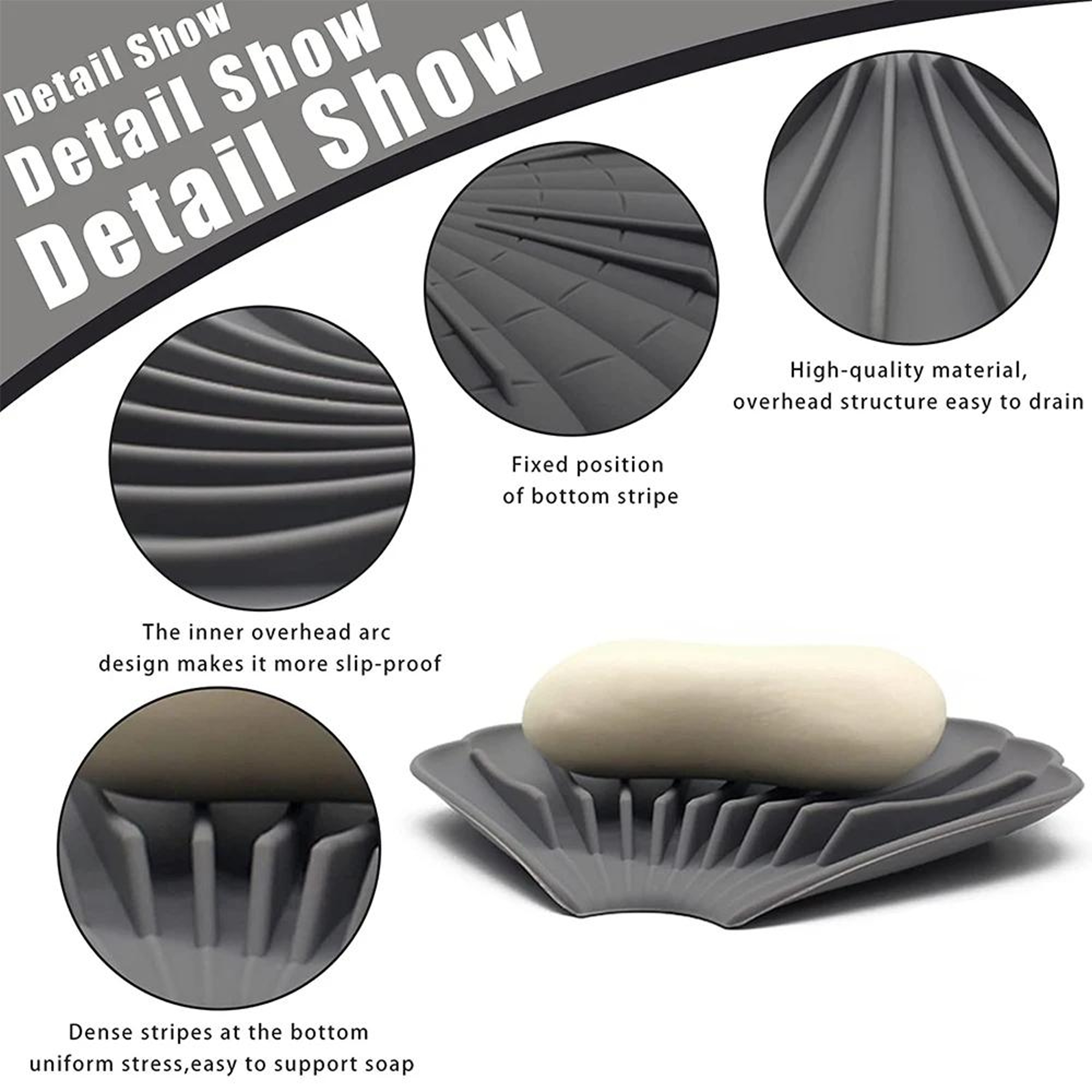 SelfDraining Silicone Soap Dish NonSlip Soap Saver Tray 4