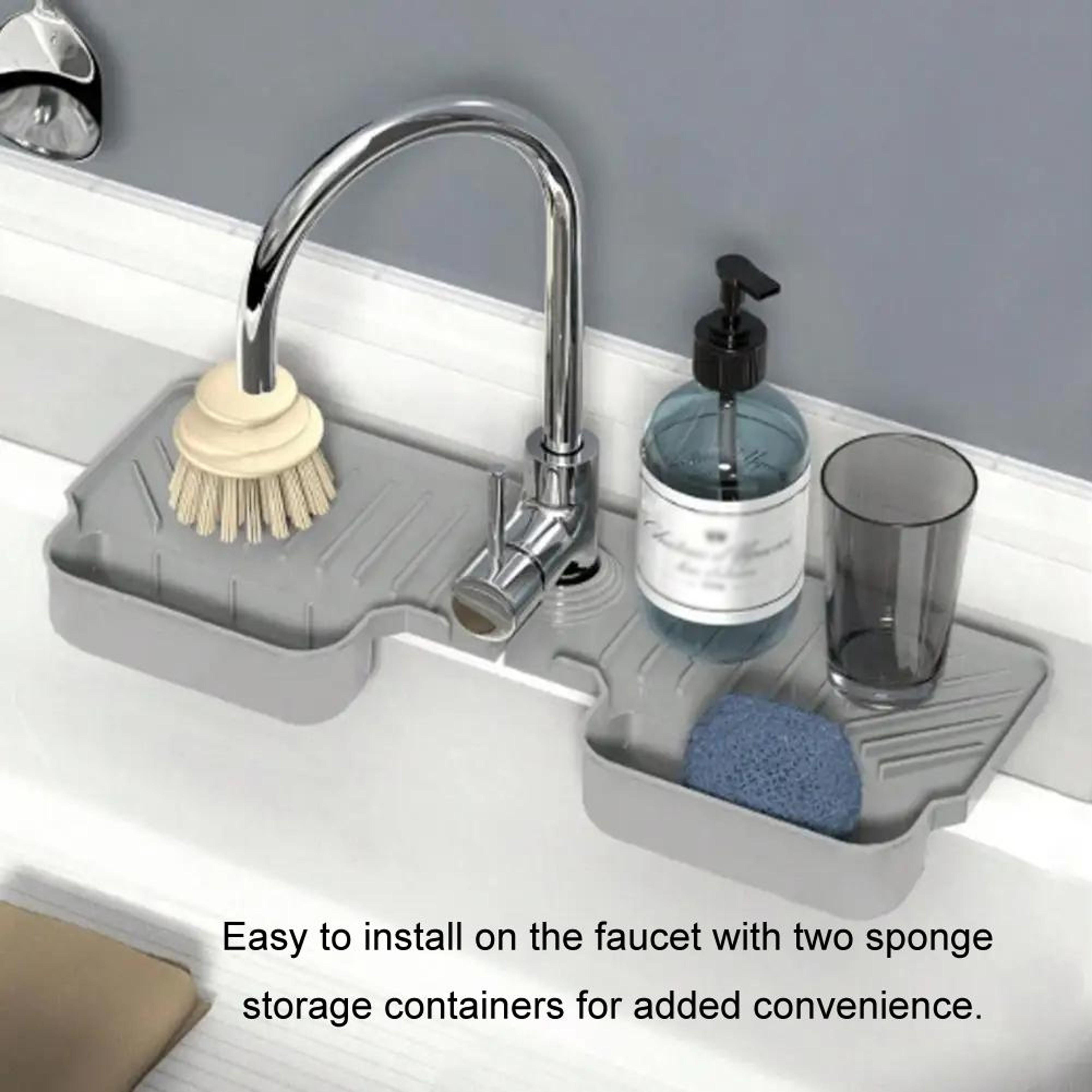 Silicone Faucet Mat With Drainage Tray  Sponge Holders For Kitchen And Bathroom Sinks 2