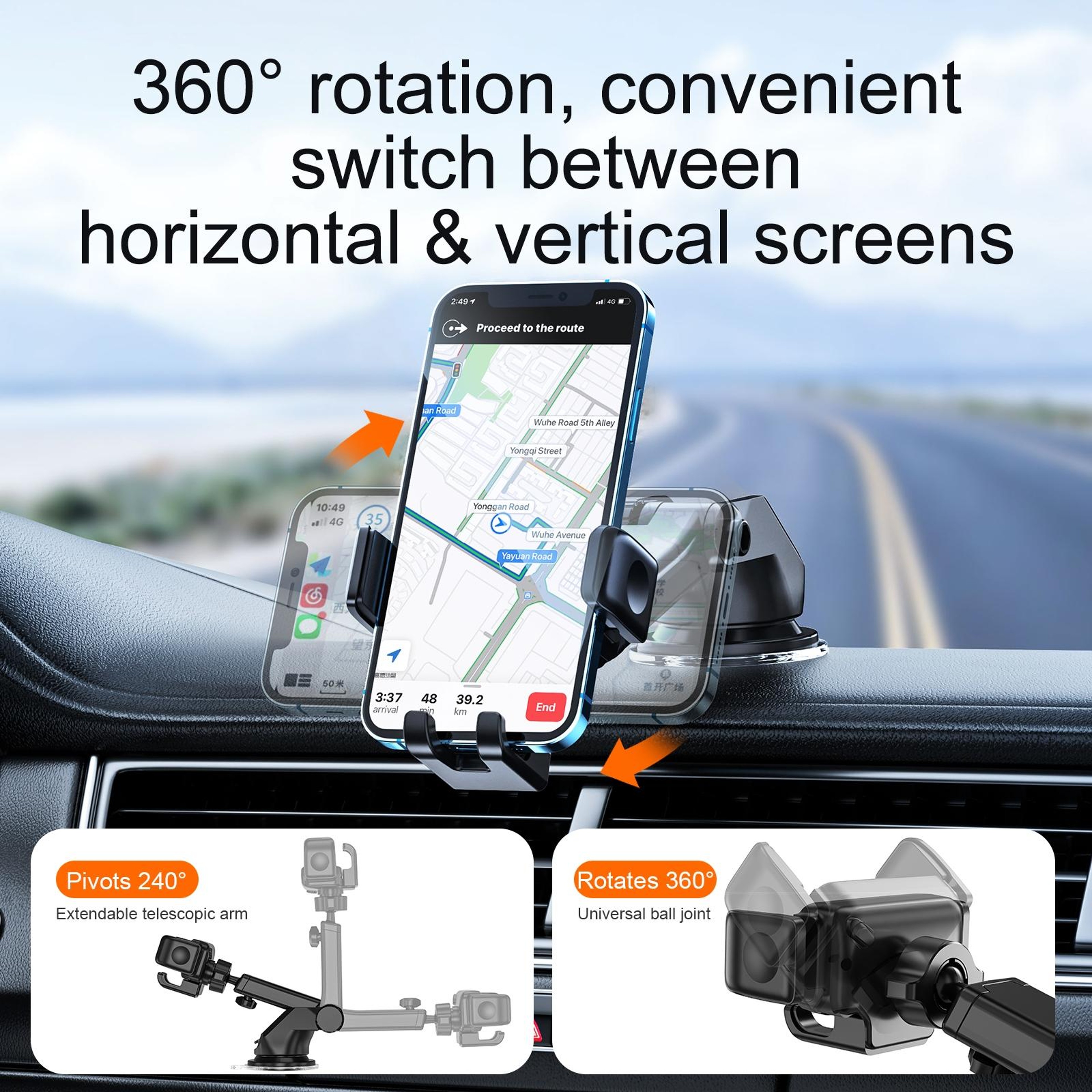 Universal Dashboard Phone Holder with Telescopic Arm & Secure Grip Car Mount – view 5