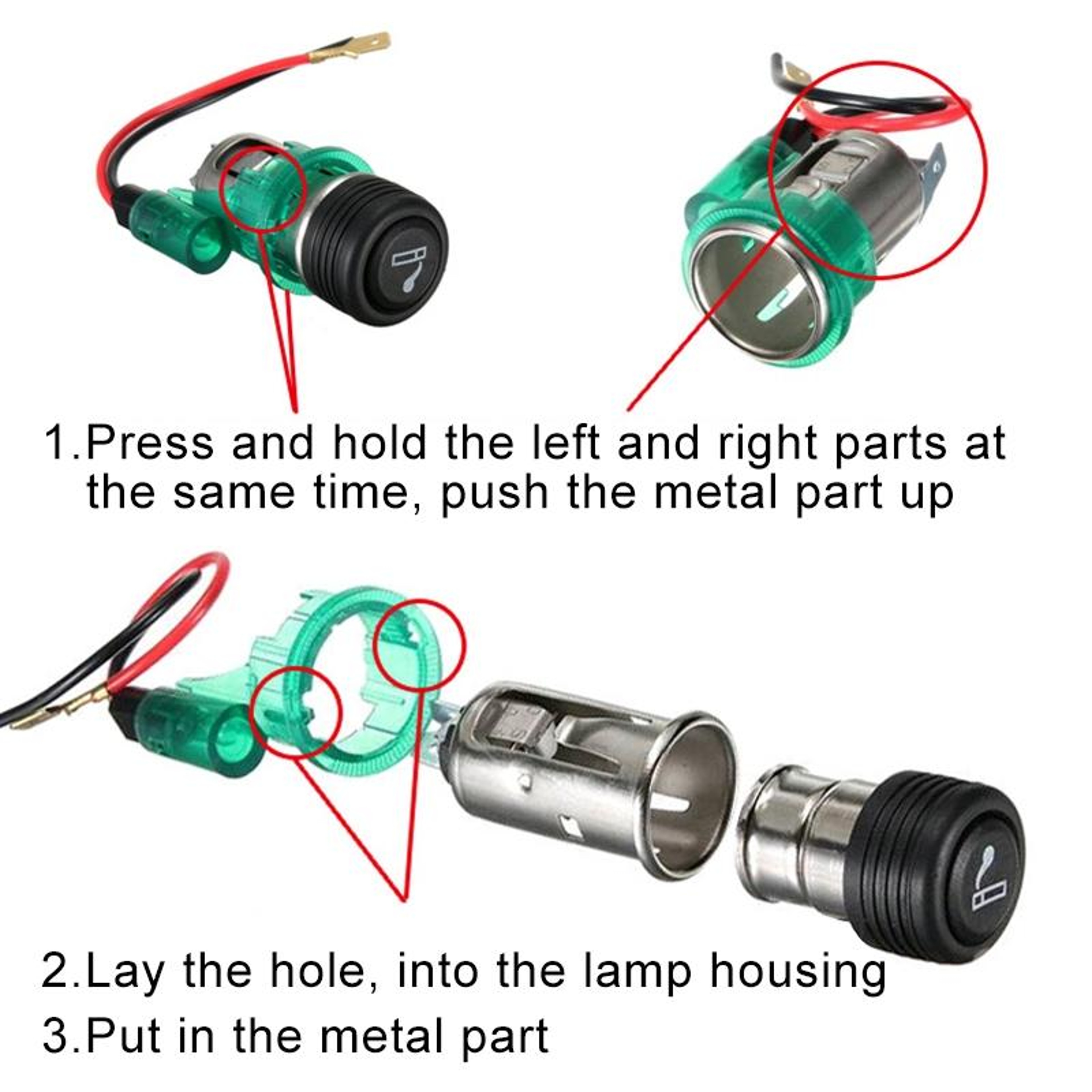 European Car Cigarette Lighter Socket With LED Light Assembly 3