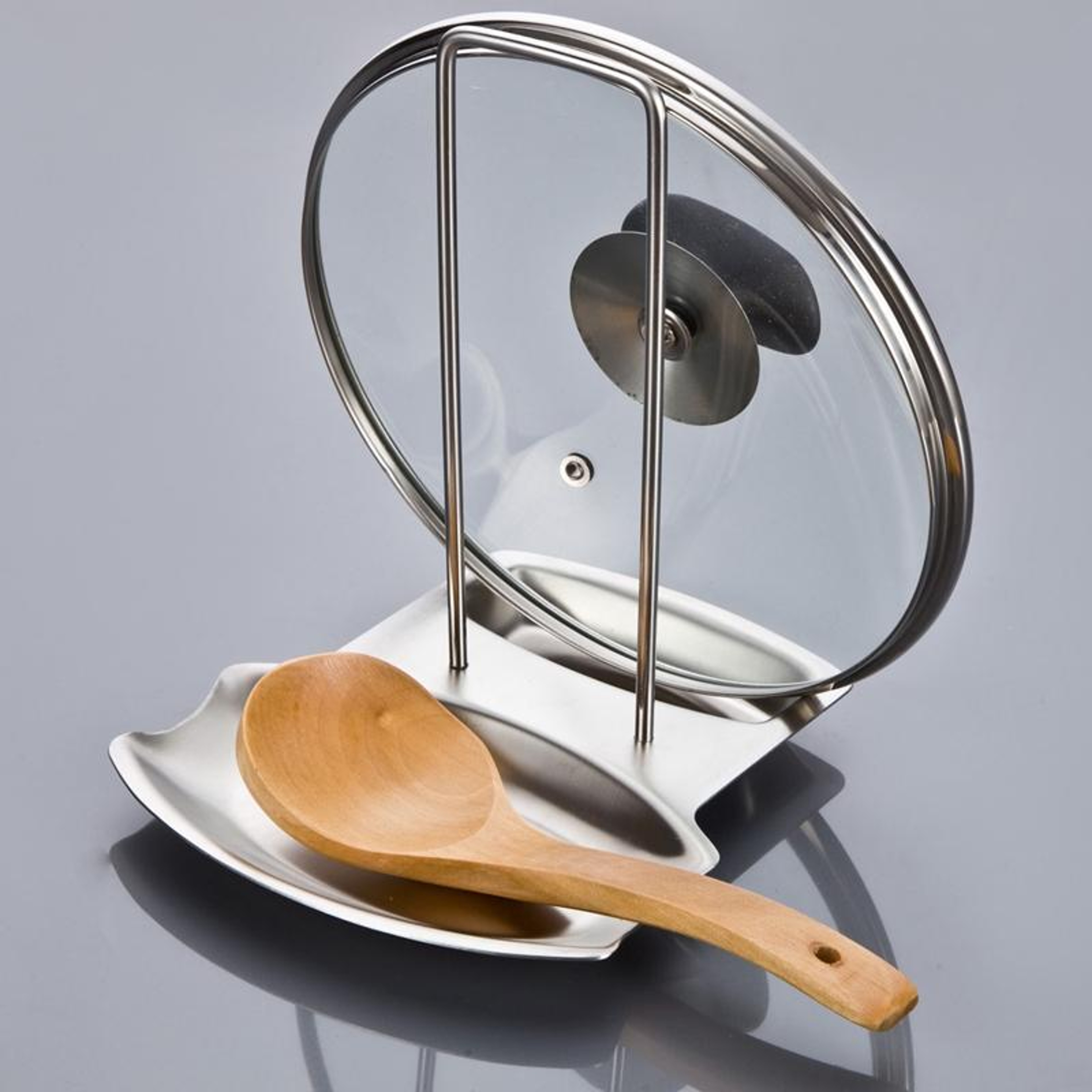 Stainless Steel Pot Lid & Spoon Holder Countertop Drainer Rack – view 3