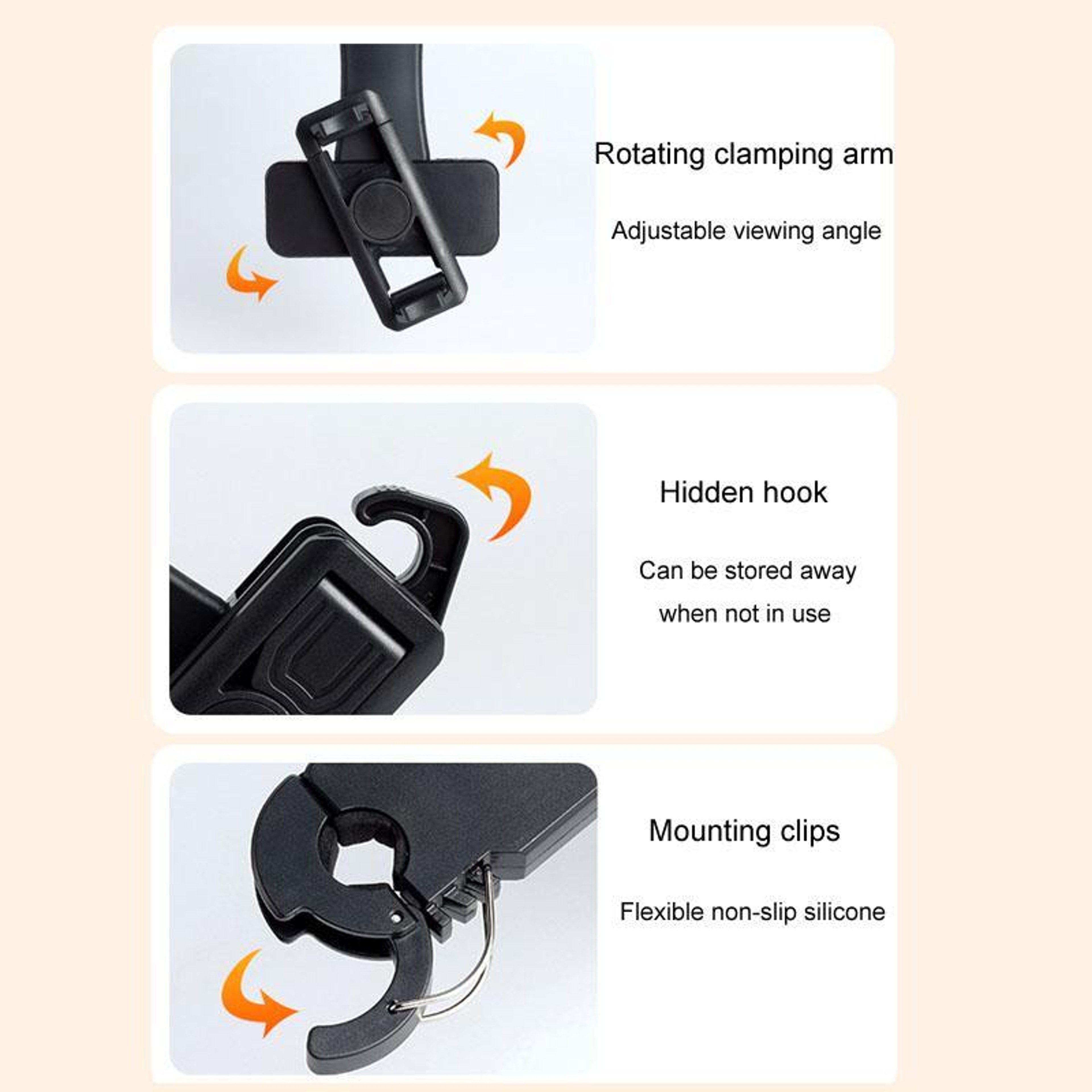 360 Rotating Backseat Phone Holder  Headrest Storage Hooks For Cars 2