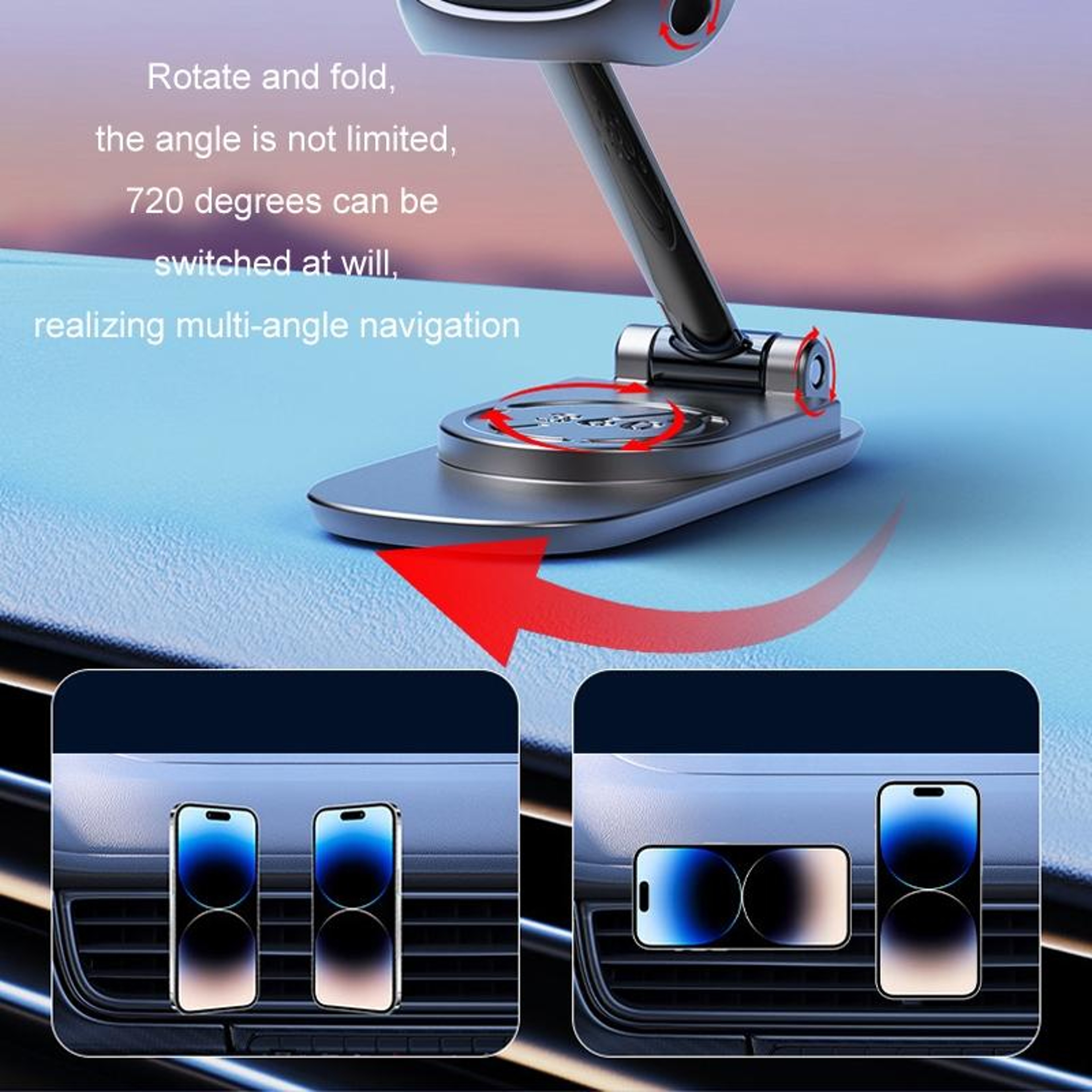 Foldable Magnetic Car Phone Holder With 720 Degree Rotation Dashboard Navigation Mount 5