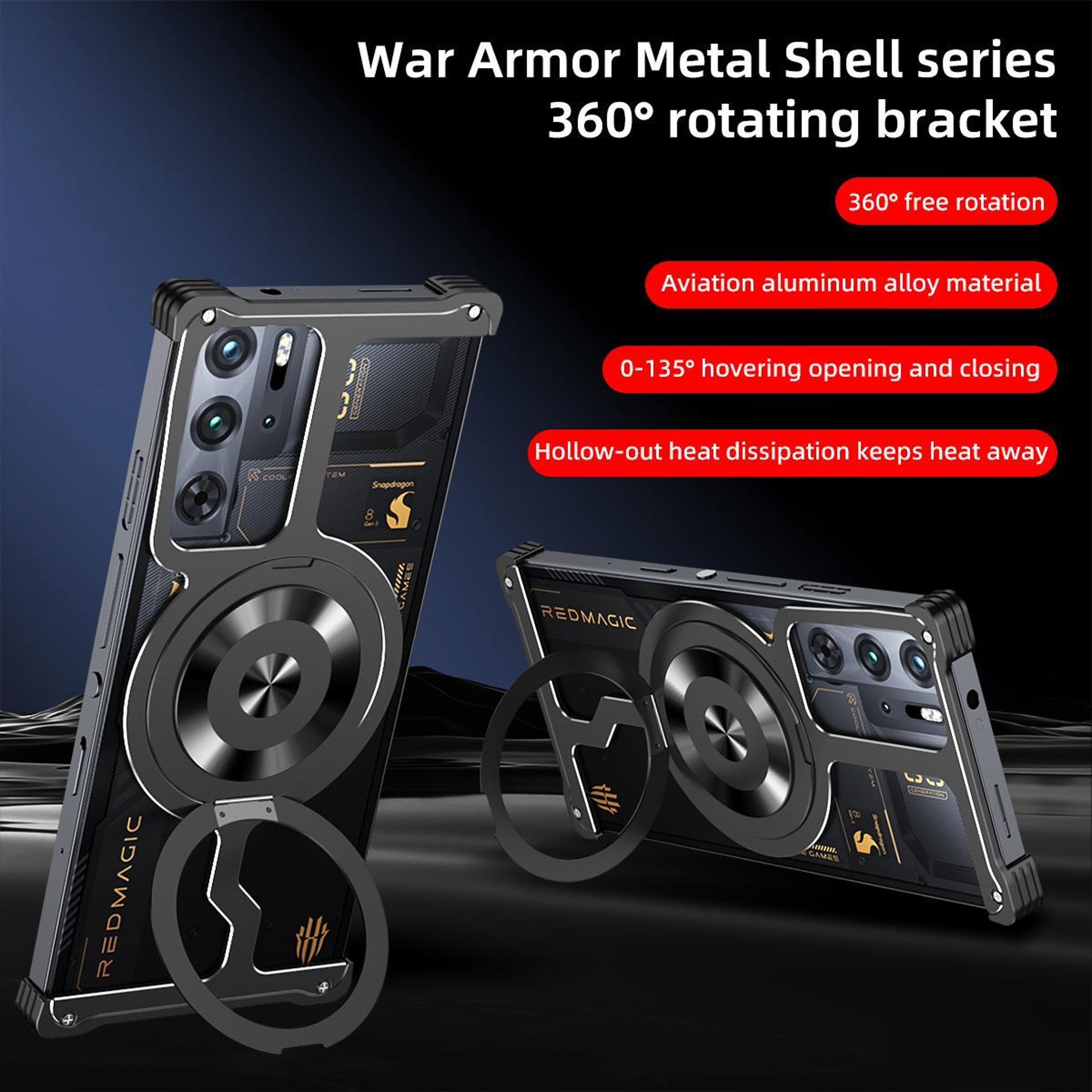 Red Magic 10 Pro 9 Pro Magnetic Phone Case Armor Alloy Metal Phone Case with 360 Degree Ring Stand – view 3