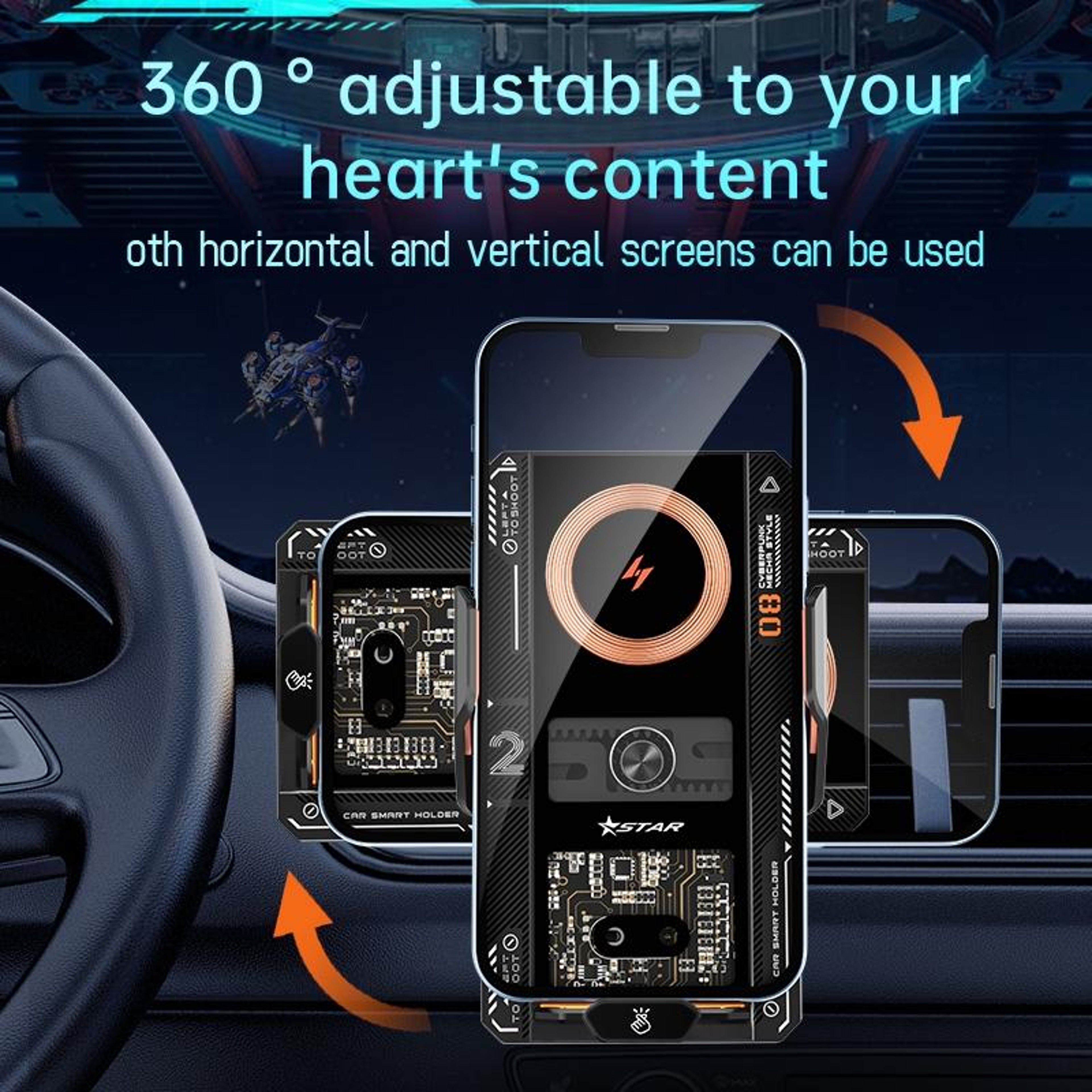 15W Wireless Car Charger Smart Automatic Car Phone Holder With Fast Qi Wireless Charging Black 3