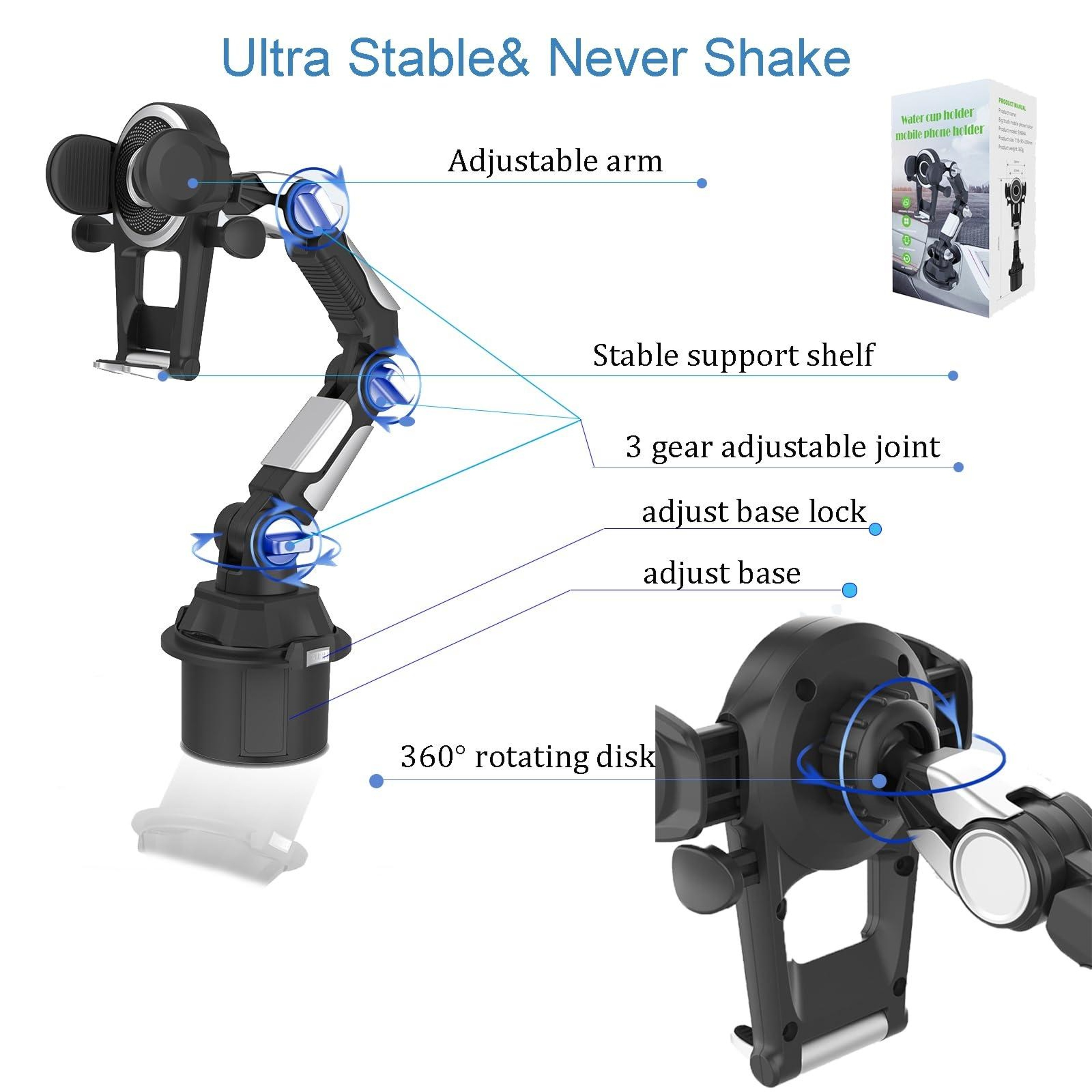 Universal Car Cup Phone Holder Adjustable 360 Rotating Car Phone Mount For 4 To 7 Inch Smartphones 5