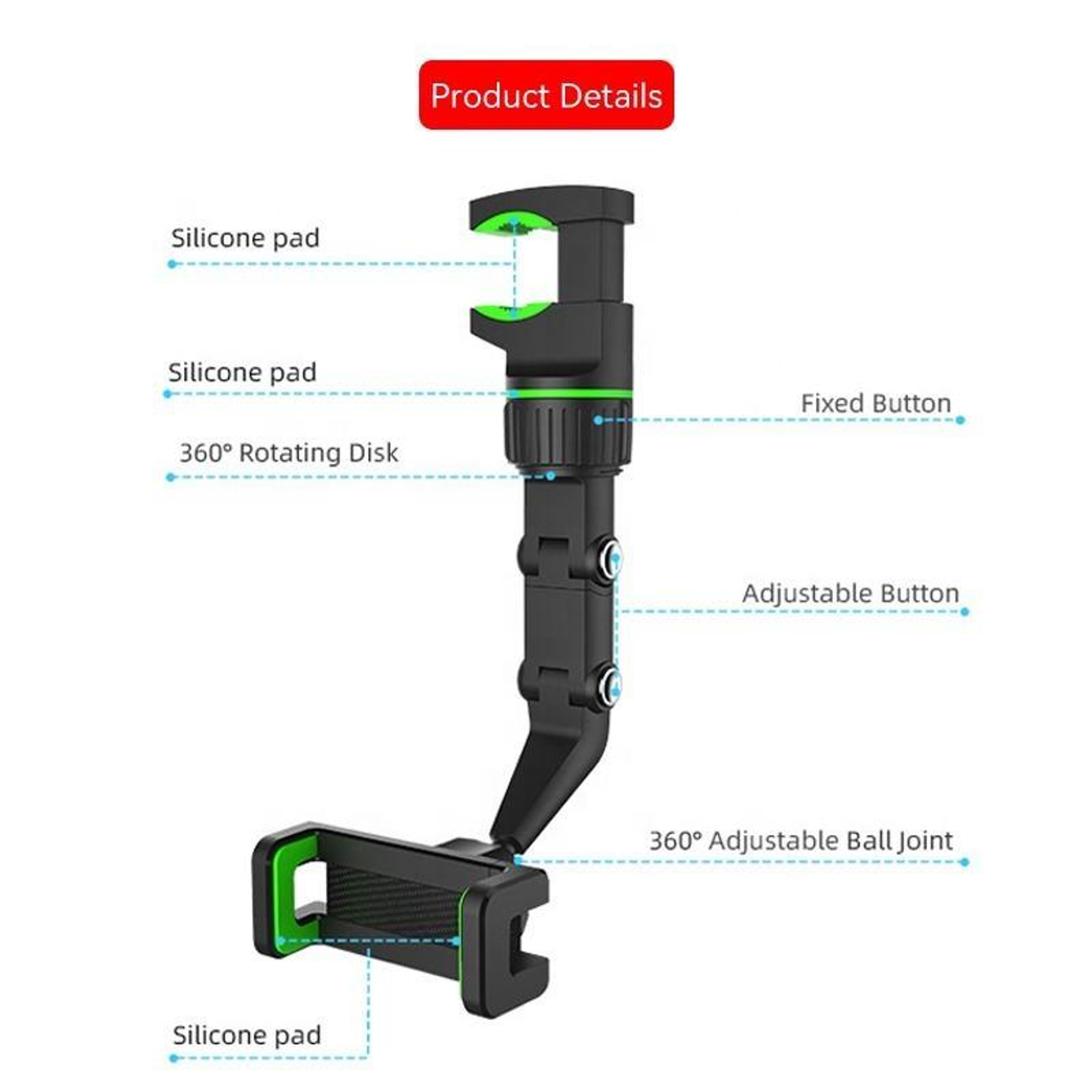 960 Degree Rotating Car Rearview Mirror Phone Holder Universal Back Seat Phone Mount 1