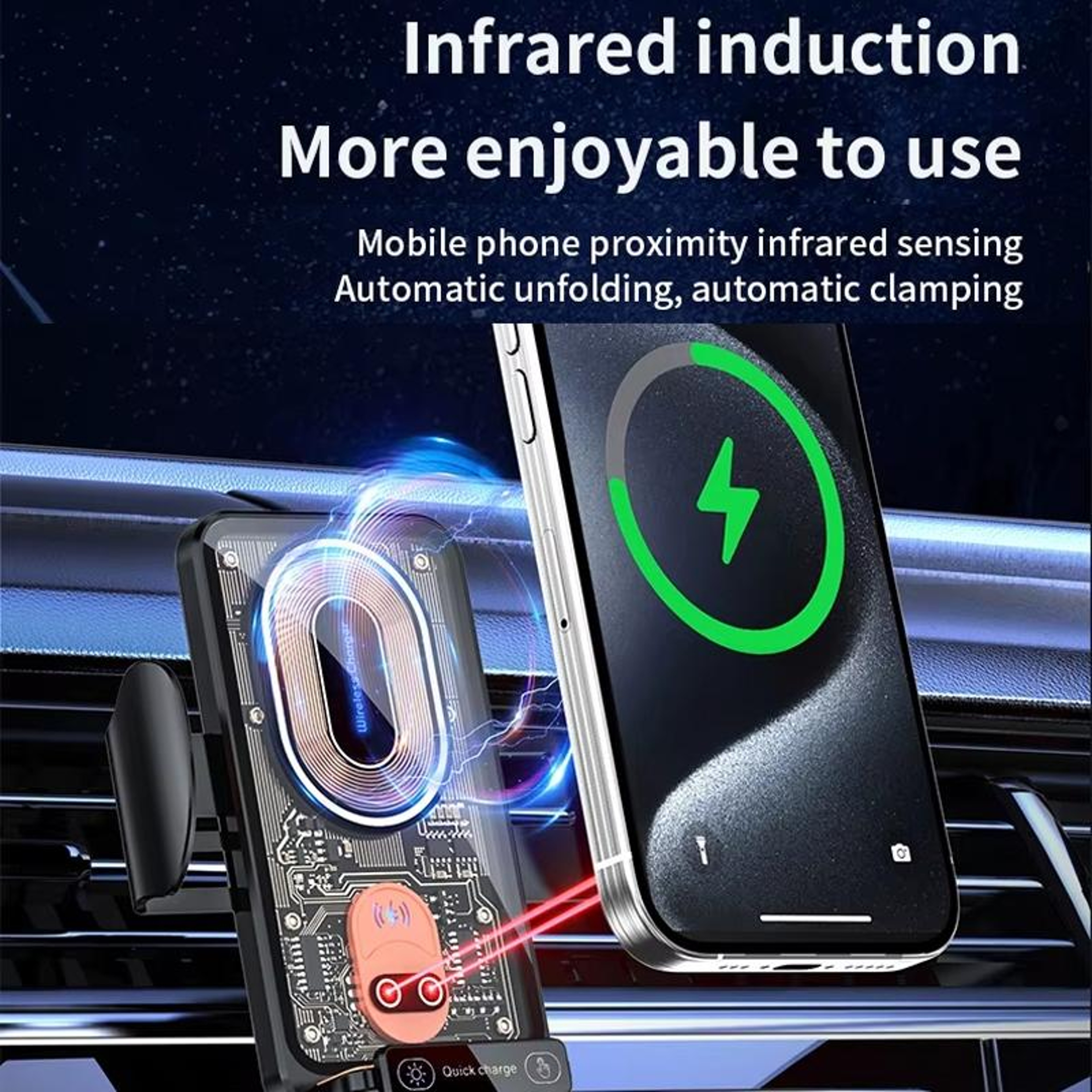 120W Magnetic car wireless charger Fast Charging Phone Holder with Transparent Design – view 6
