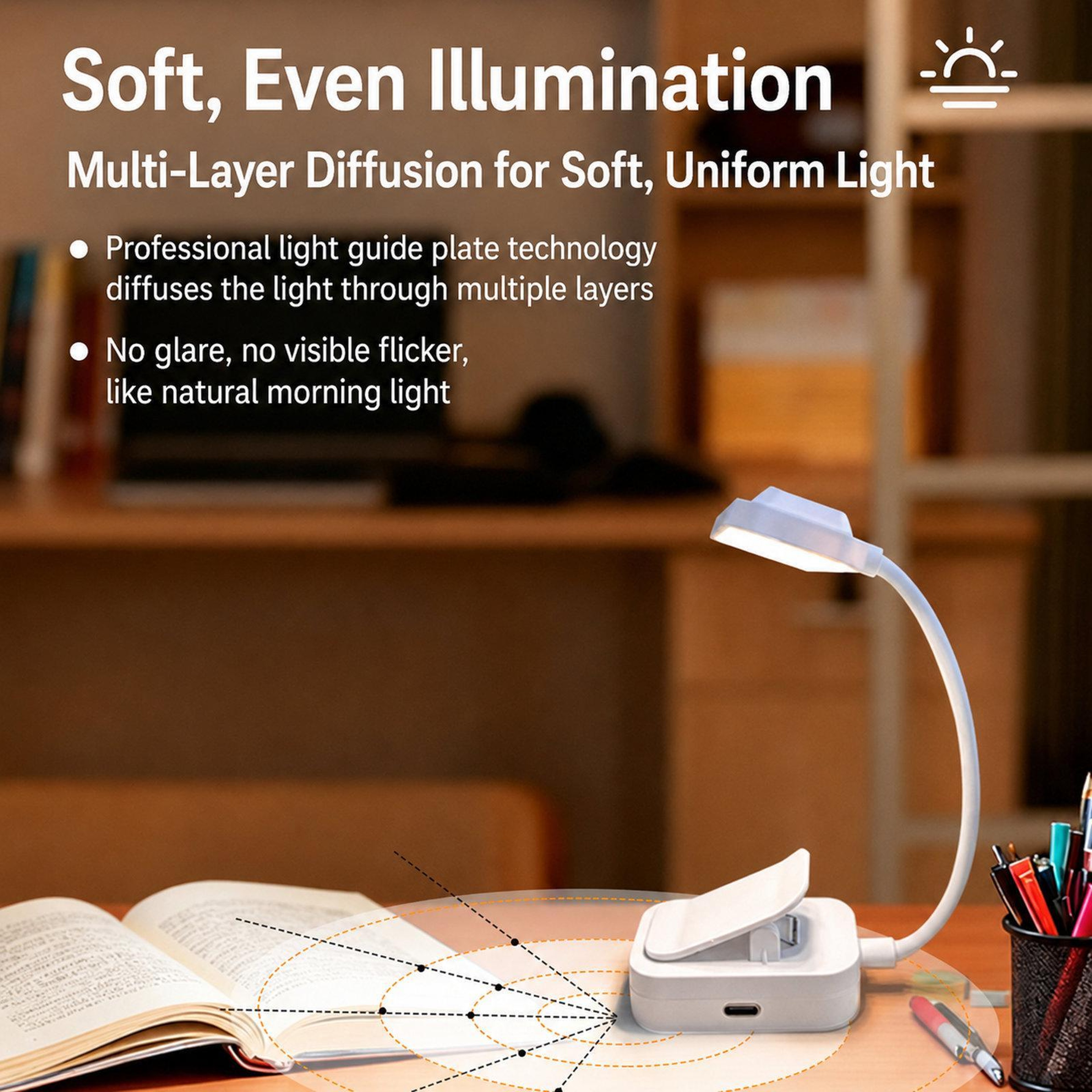 LED Clip On Lamp Eye Caring Reading Light with 3 Color Modes for Students and Study Desks – view 4