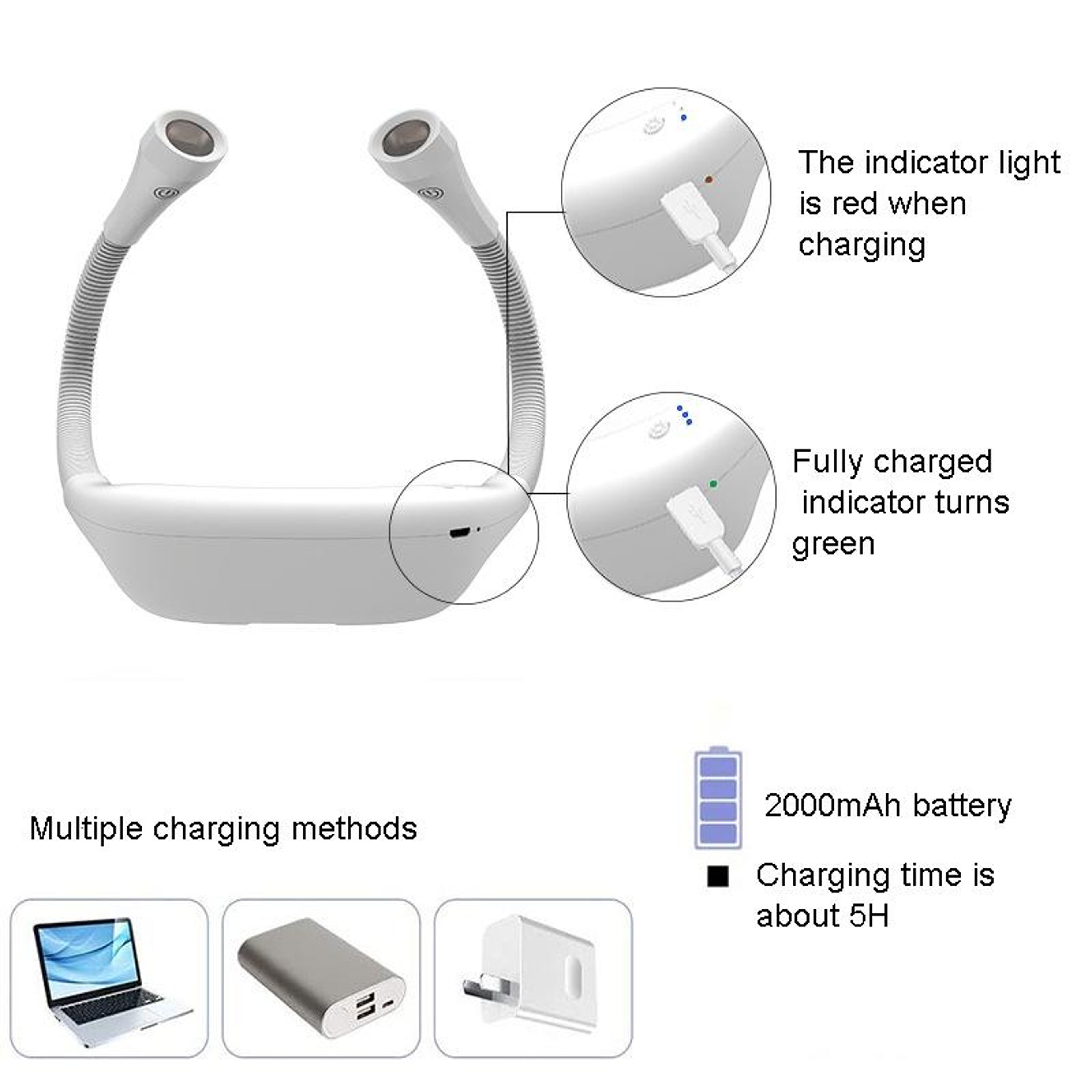 USB Rechargeable Neck Reading Light With 3 Color Modes And Stepless Dimming For Eye Protection 4