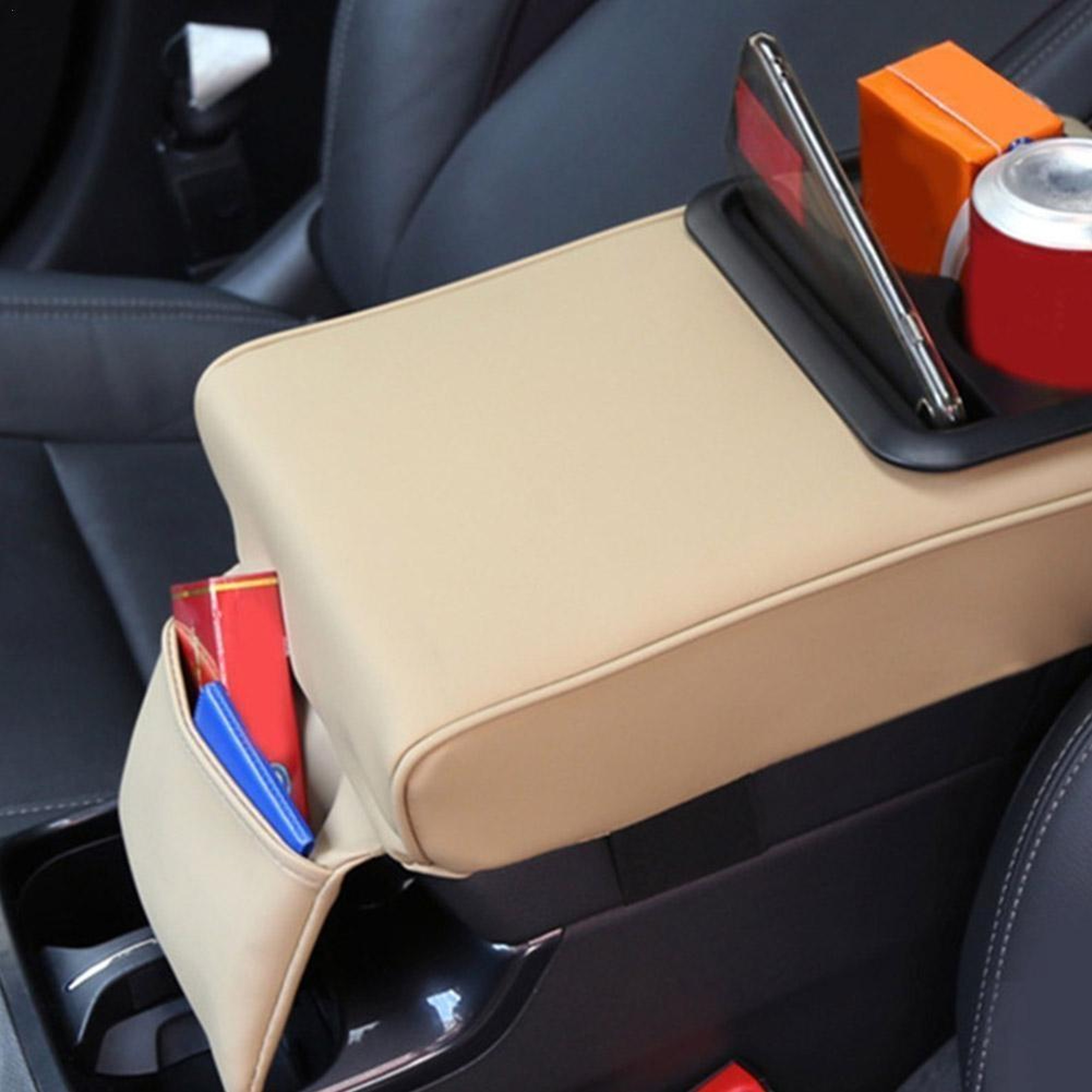 Premium Car Armrest Cushion With Car Cup Holder Organizer Memory Foam Center Console Support 5