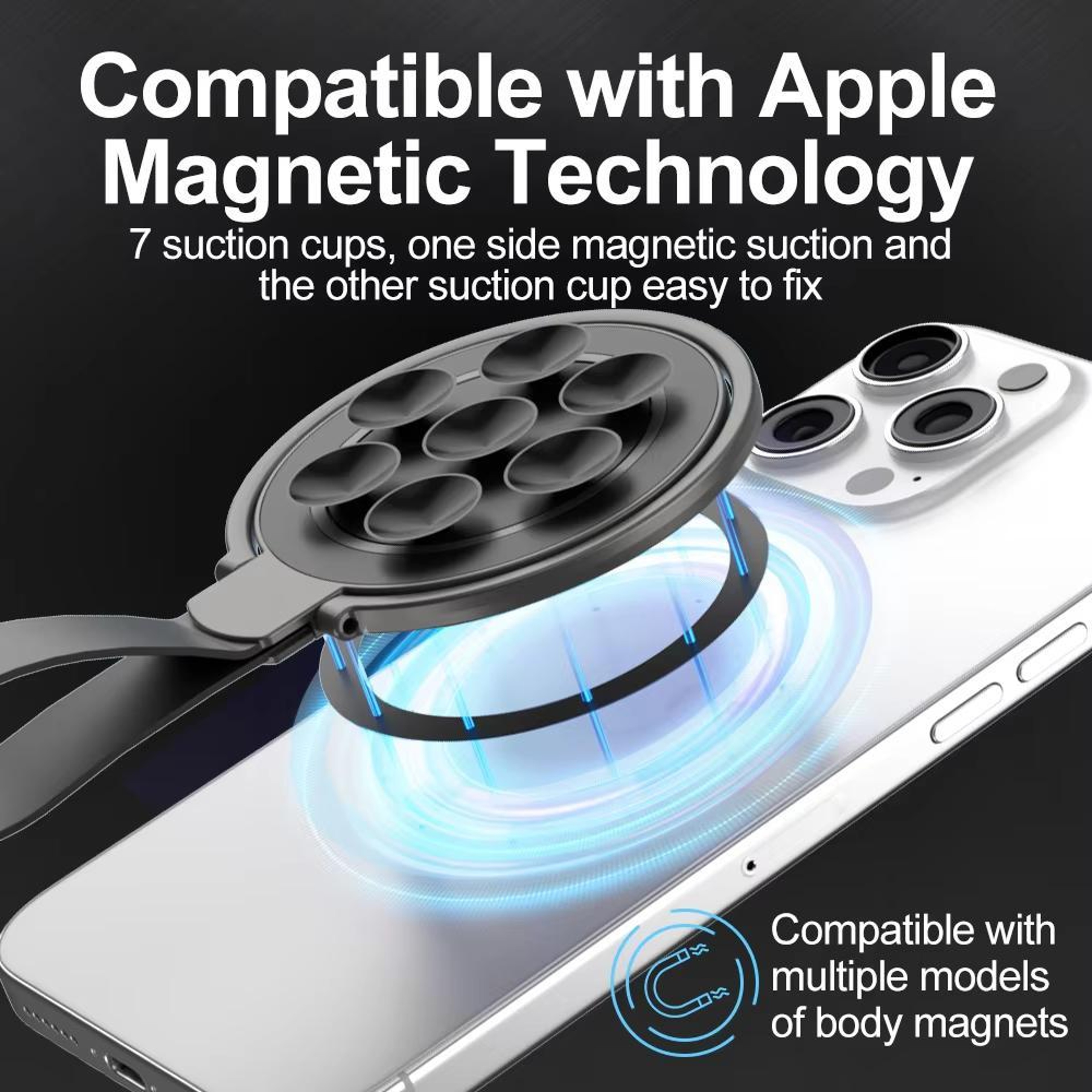 Magnetic Phone Grip Ring Stand With Strong Suction Cup MagSafe Phone Holder 2