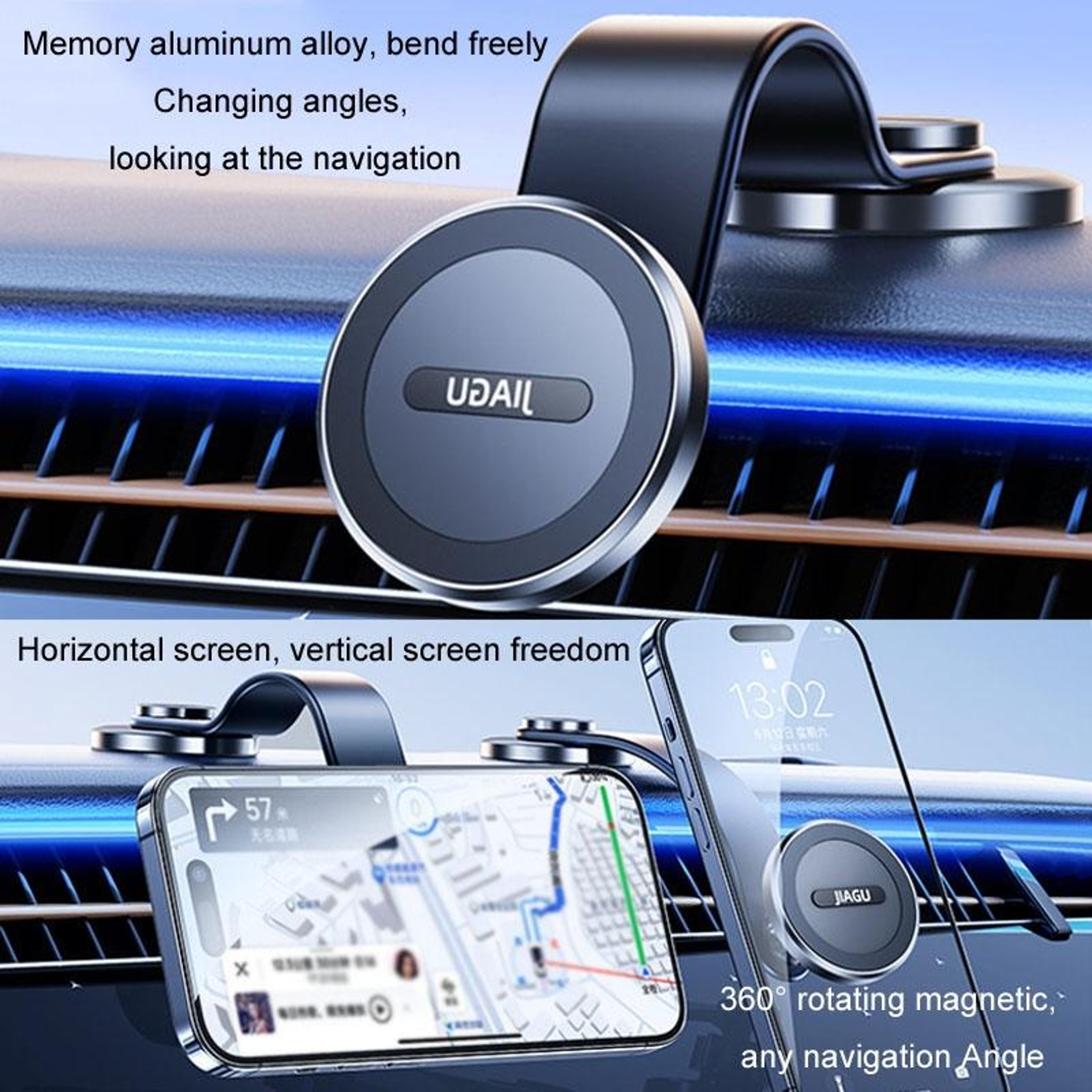 MagSafe Car Phone Mount Adjustable Magnetic Dashboard Phone Holder With Flexible Memory Alloy Arm 6