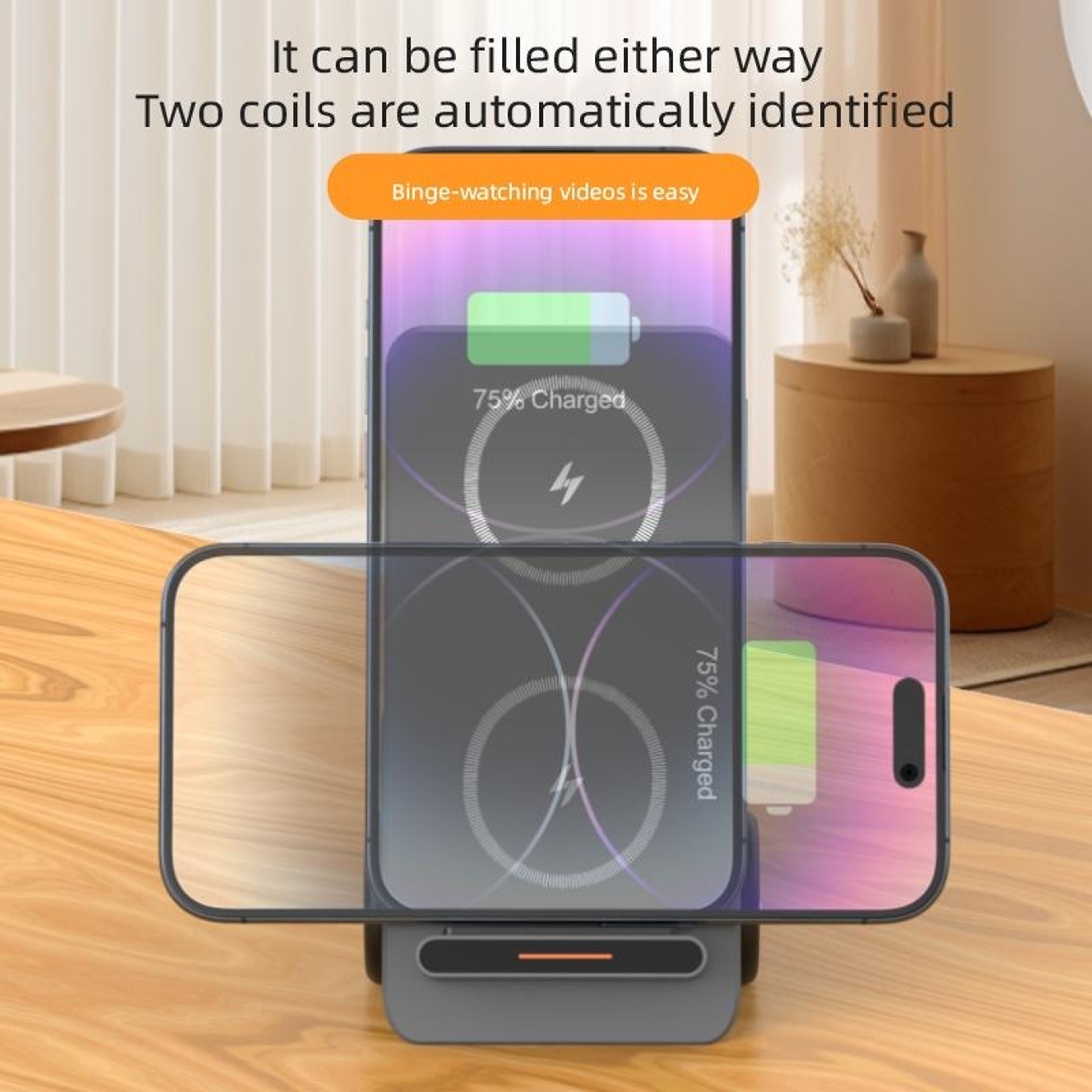 15W Wireless Charging Station Forklift Desktop 3 In 1 Wireless Charger With LED Ambient Light 9