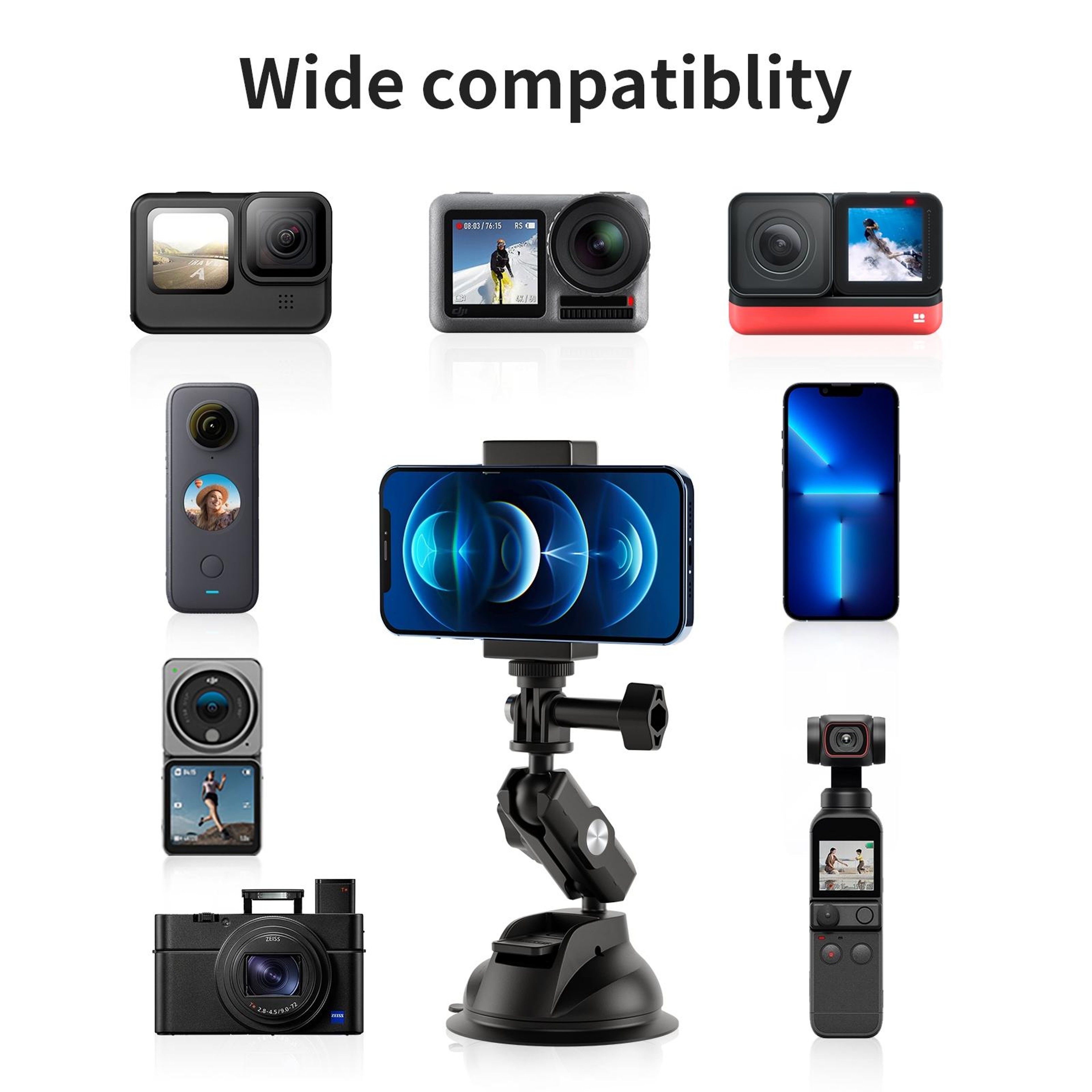 Action Camera Suction Cup Mount 360 Degree Adjustable Car Camera Holder 5