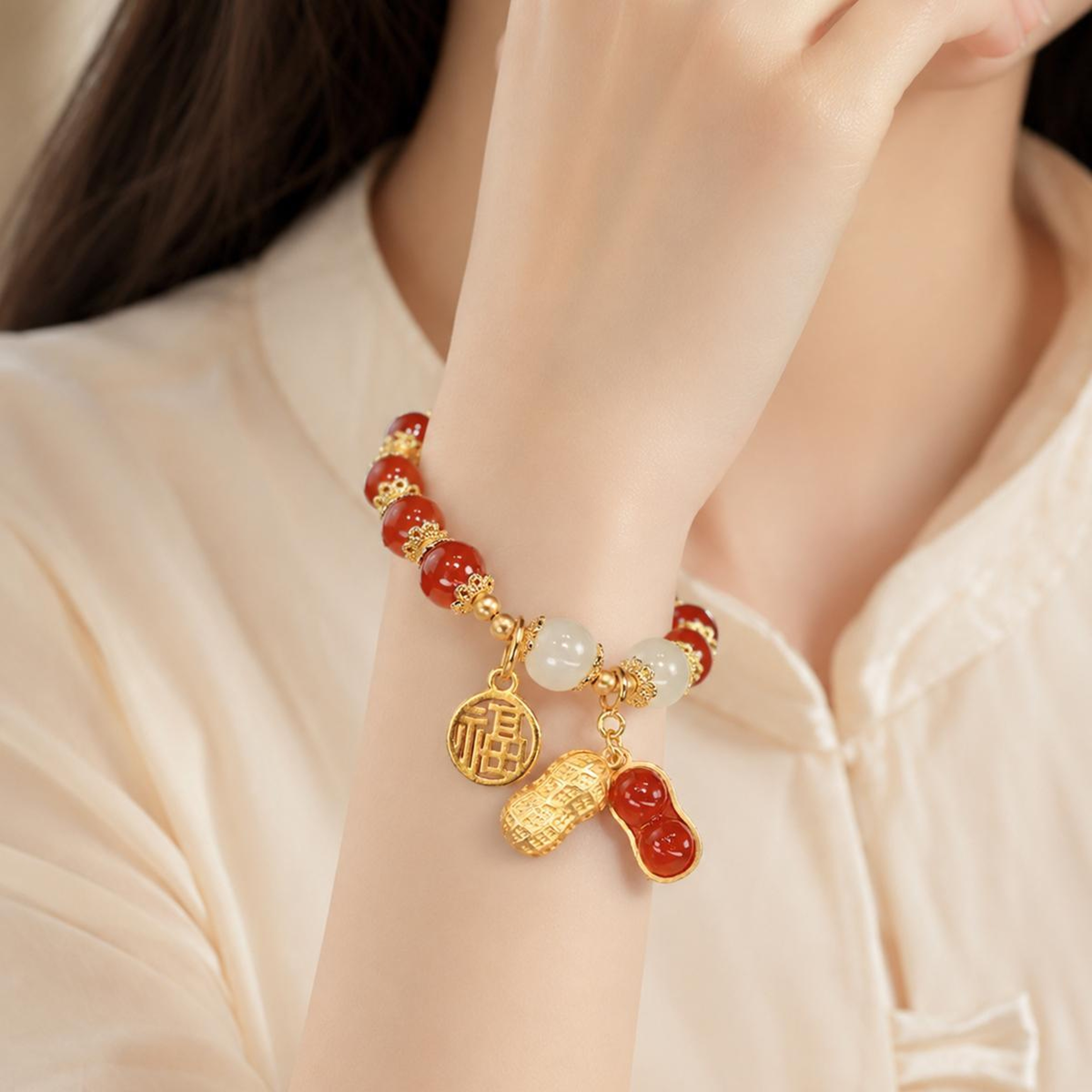 Peanut Charm Bracelet for Women Minimalist Bracelet Cute Peanut Jewelry Gift – view 1