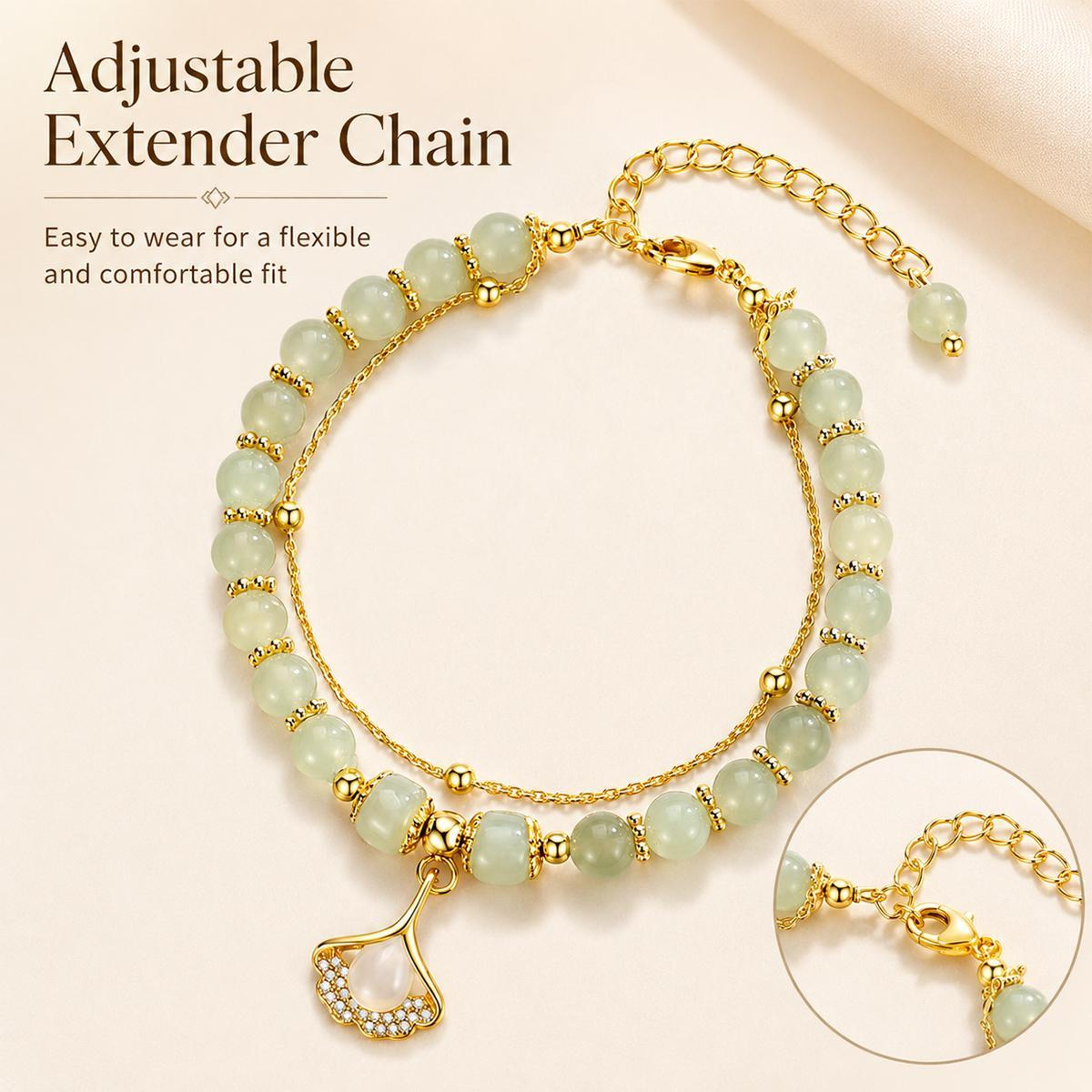 Apricot Charm Bracelet For Women Lucky Fortune Adjustable Fashion Jewelry 4