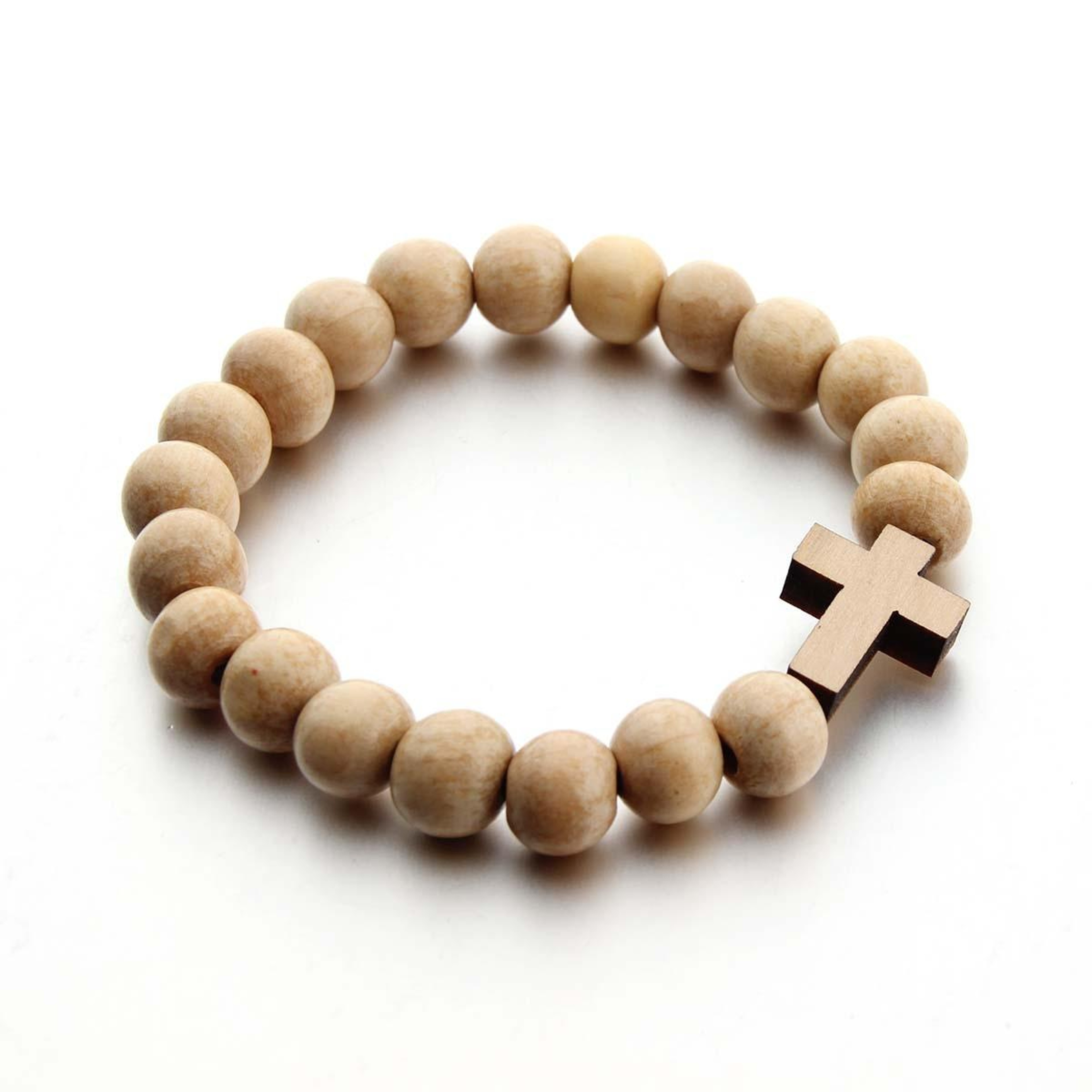 Handmade Wood Bead Bracelet With Cross Pendant Christian Prayer Faith Jewelry 4