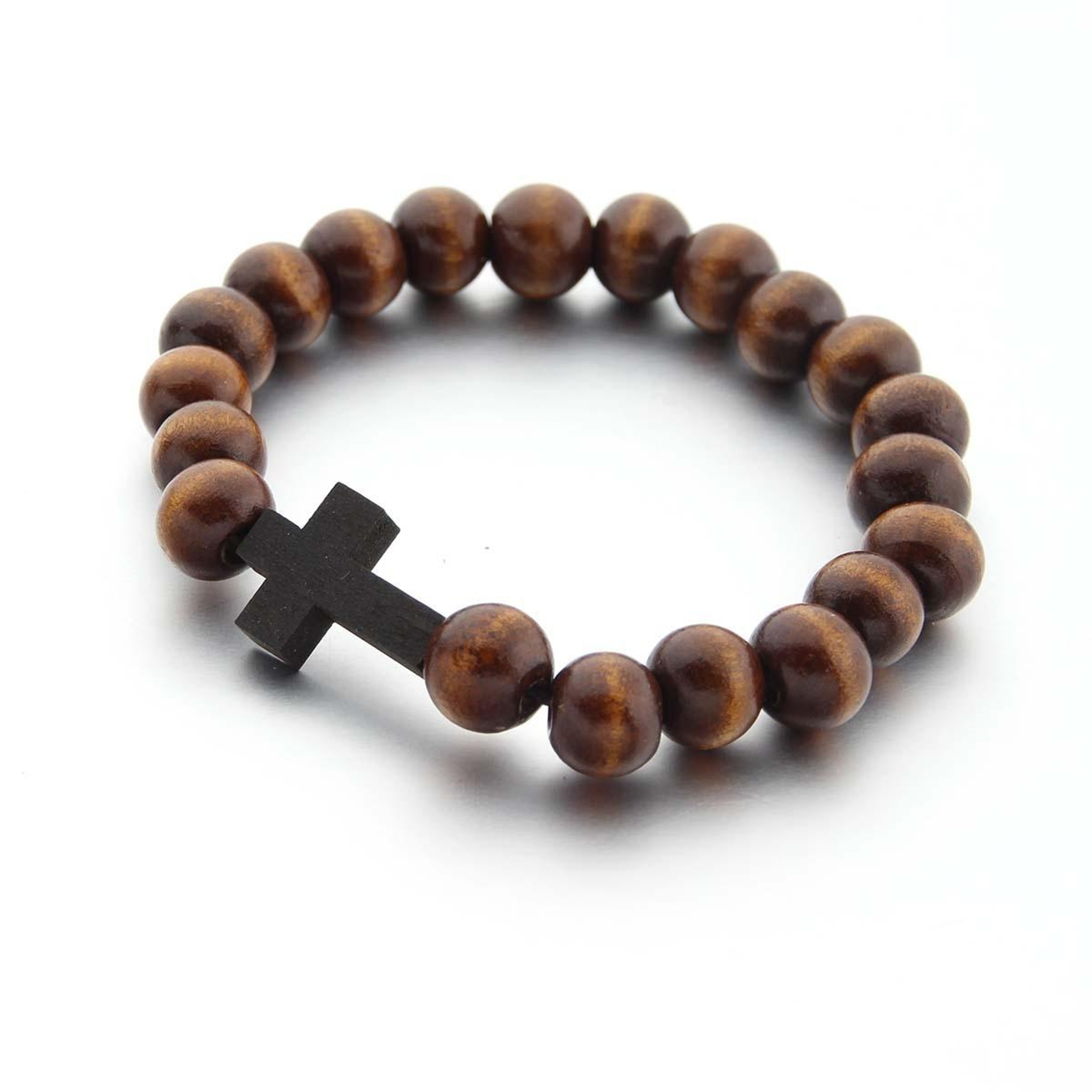 Handmade Wood Bead Bracelet With Cross Pendant Christian Prayer Faith Jewelry 3
