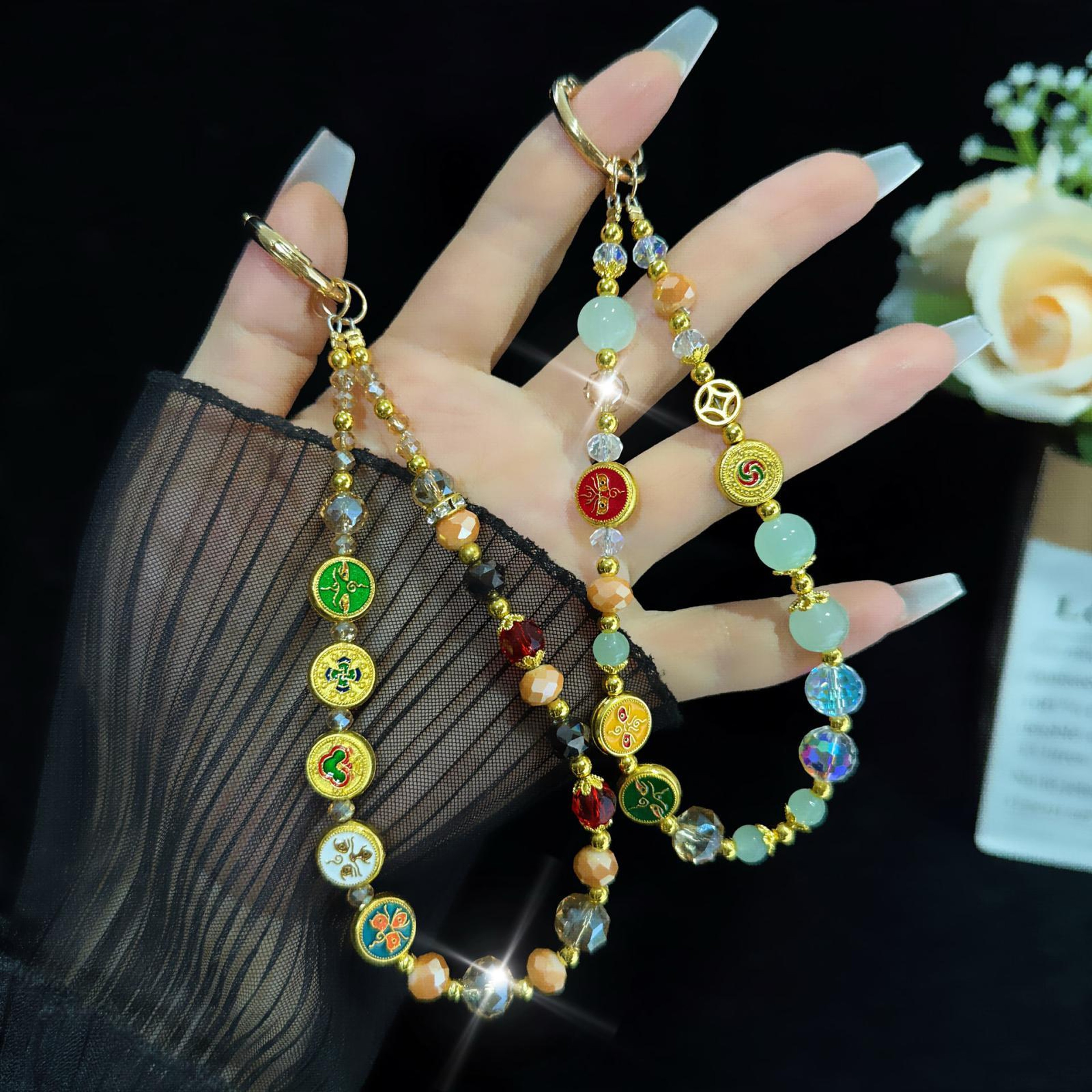Lucky Charm Crystal Phone Wrist Strap Anti Drop Phone Lanyard With Patch 0