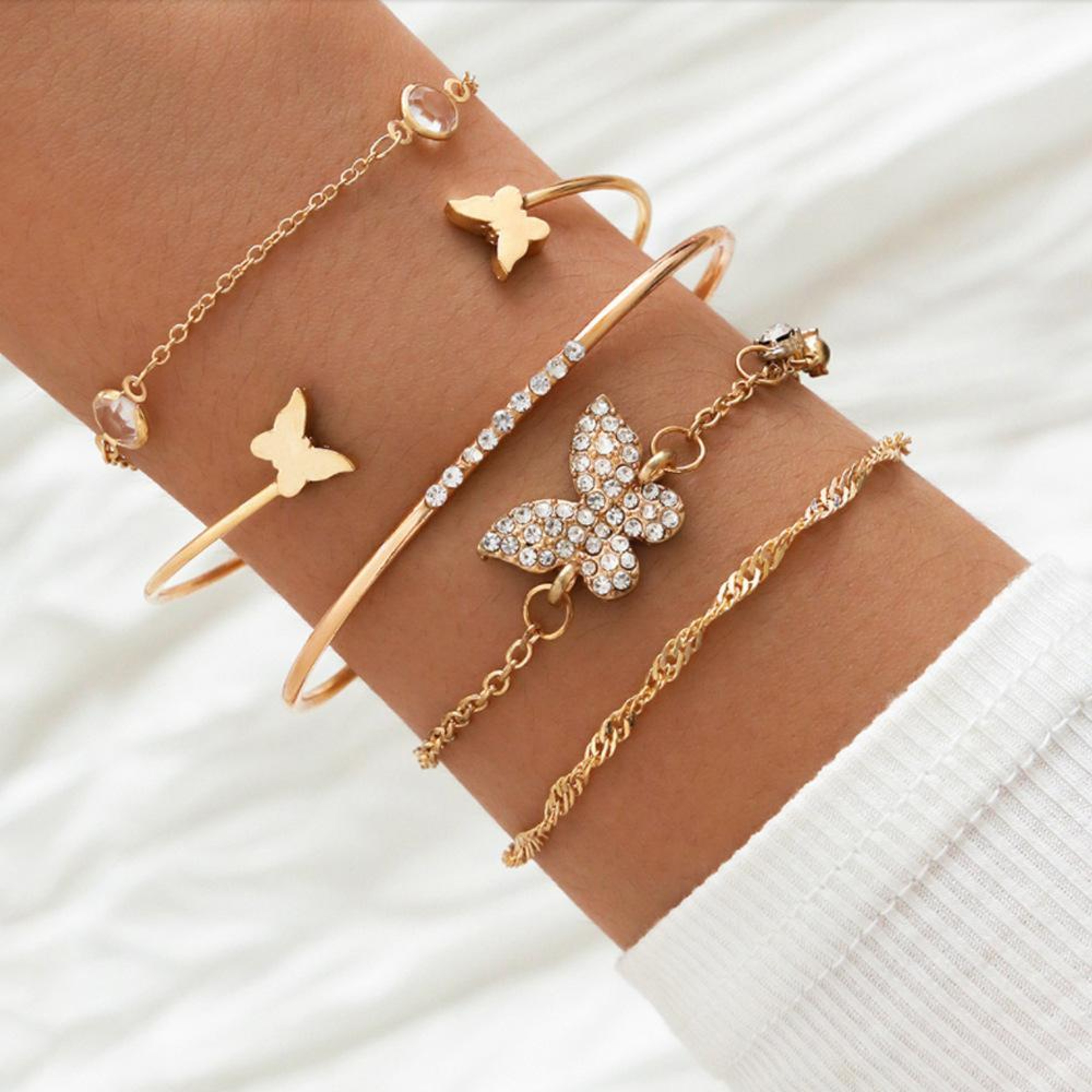 Bohemian Butterfly Bracelet Set Crystal Butterfly Bracelets Stackable Adjustable Cuff Bangles For W 4