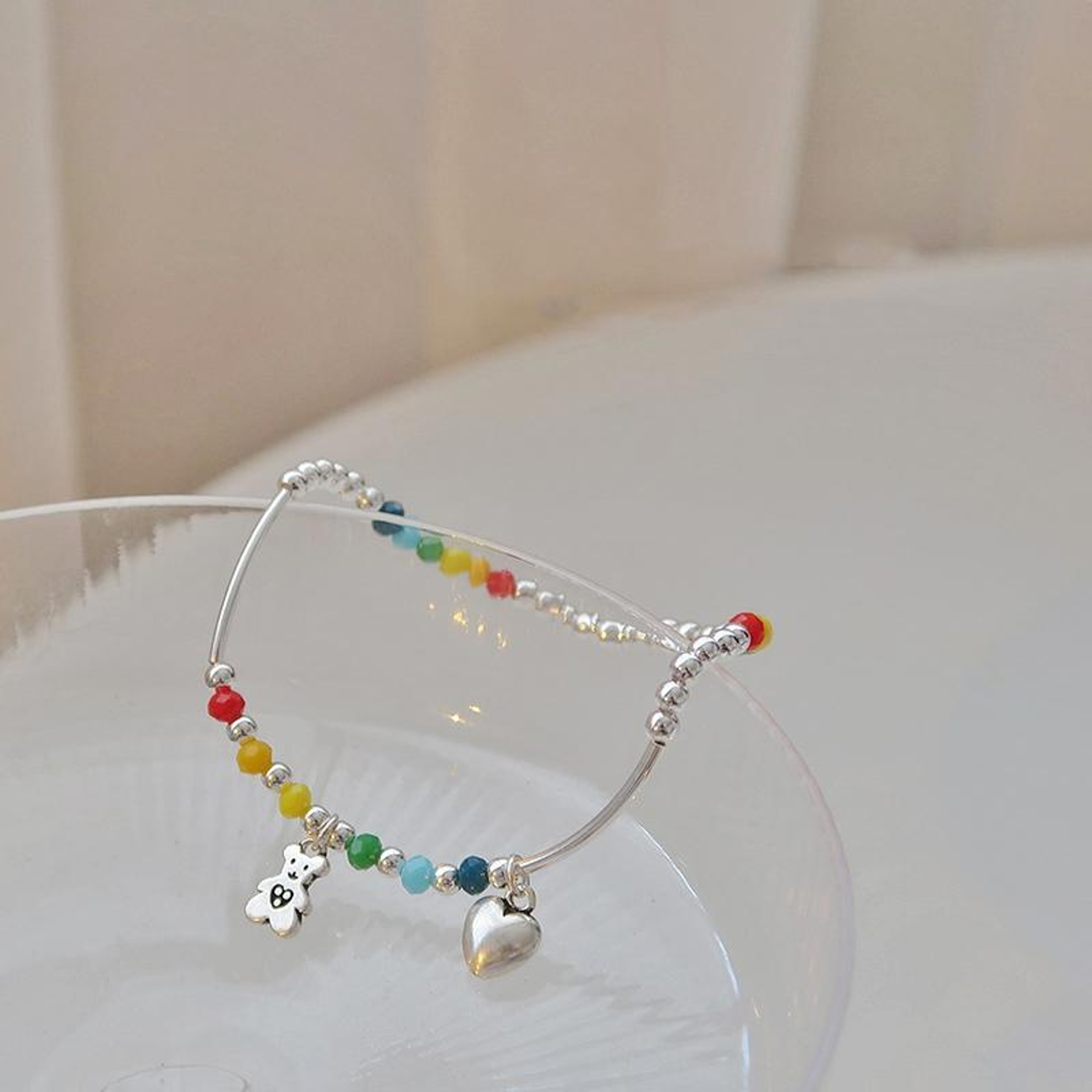 Silver Plated Smile Beaded Bracelet Rainbow Stretch Stackable Bracelet For Women 1
